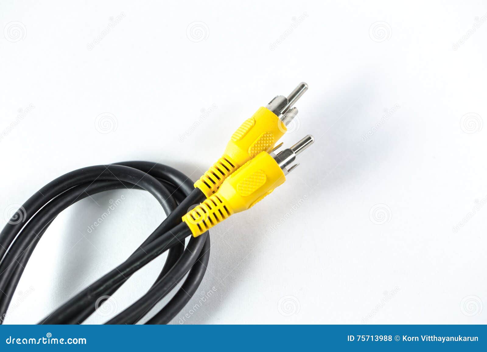 Av Cable, Video Coaxial Analog Yellow Head Stock Photo Image of black