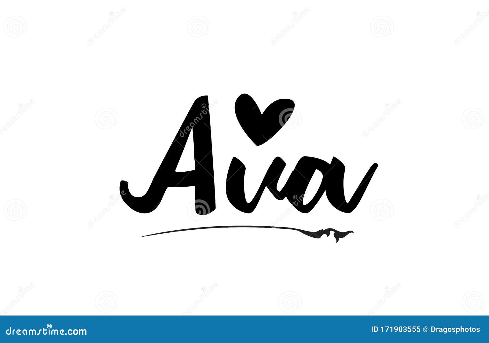 Ava Name Text Word with Love Heart Hand Written for Logo ...