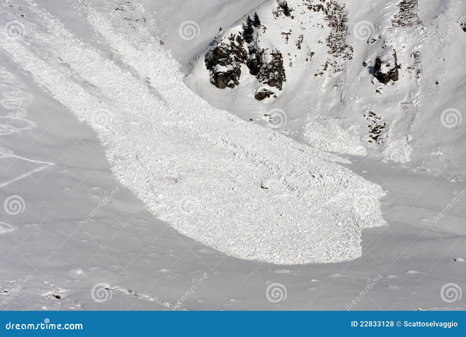 Avalanche view from above. stock photo. Image of mountains 22833128