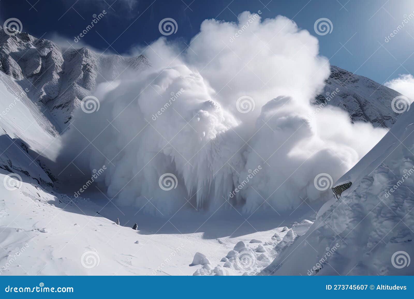 Avalanches in Slow Motion, with Billowing Clouds of Snow and Dust Stock