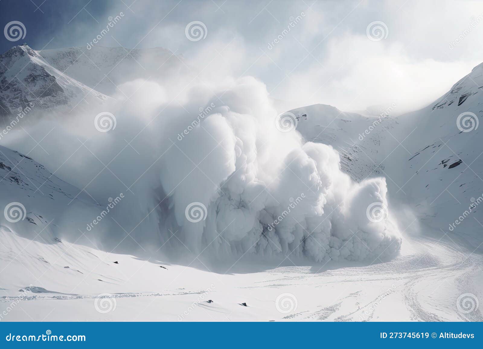 Avalanches in Slow Motion, with Billowing Clouds of Snow and Dust Stock