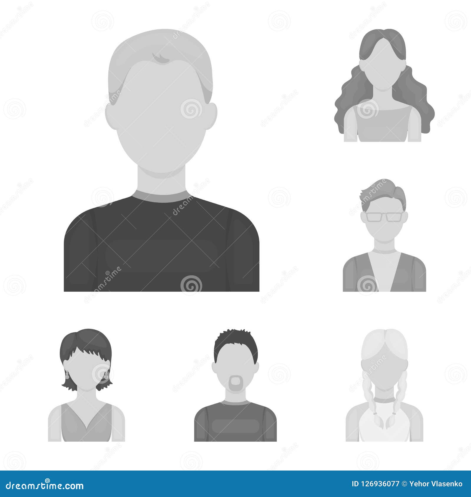 avatar and face monochrome icons in set collection for . a person s appearance   stock web