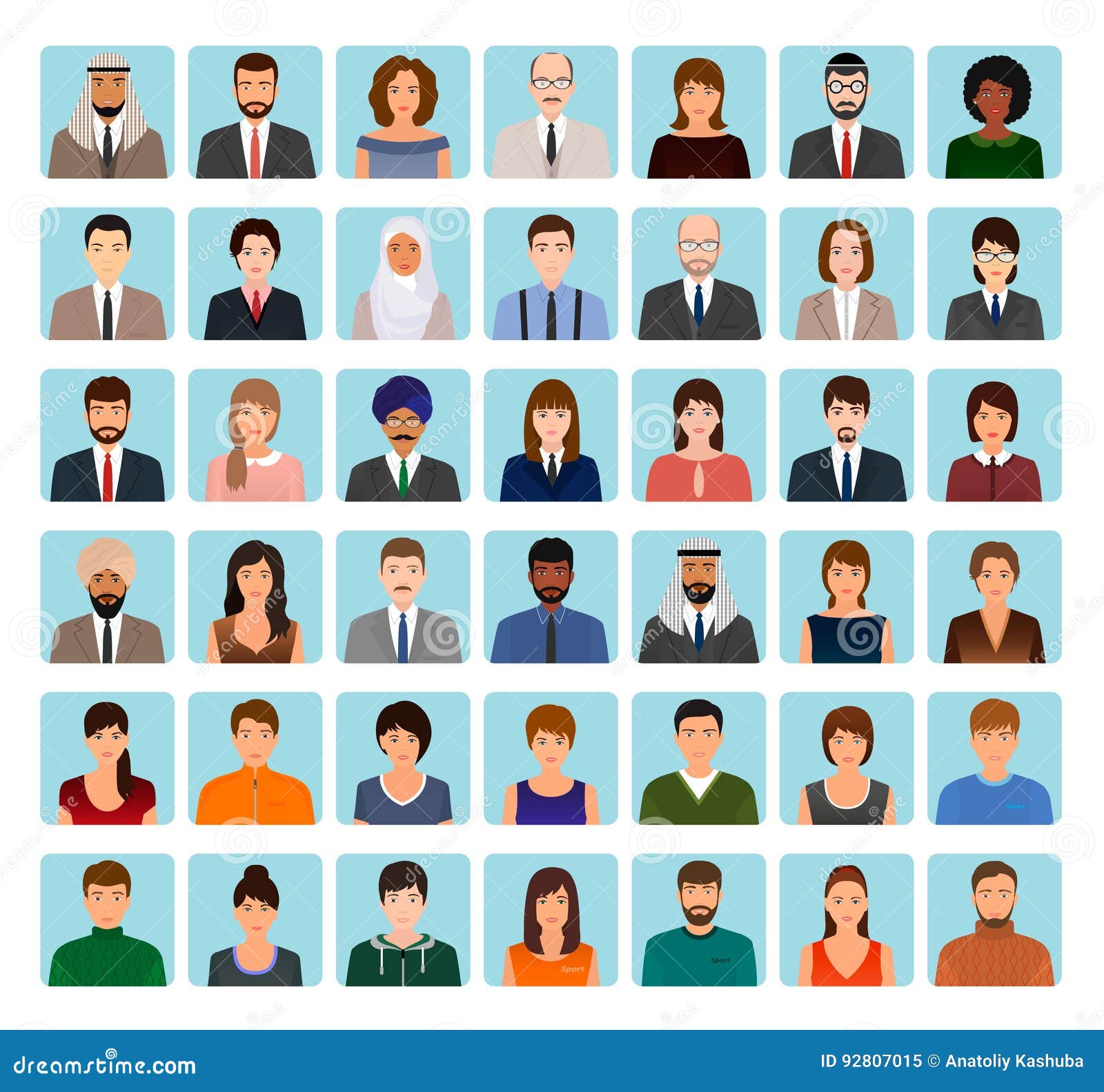 Funny Avatar People Square Icon Set Profile Diverse Faces For