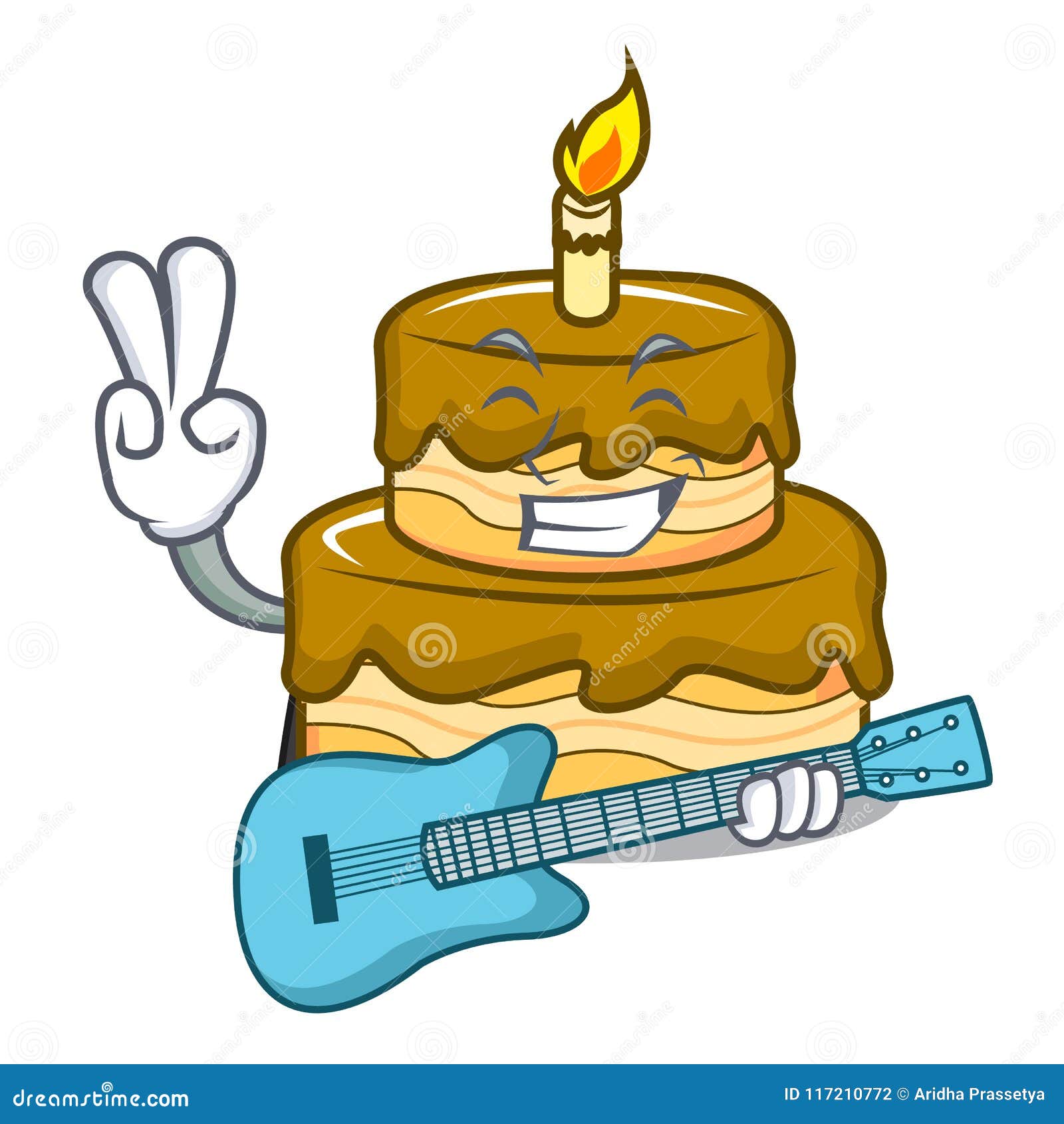 Avec La Bande Dessinee De Mascotte De Gateau D Anniversaire De Guitare Illustration De Vecteur Illustration Du Emoticone Mangez