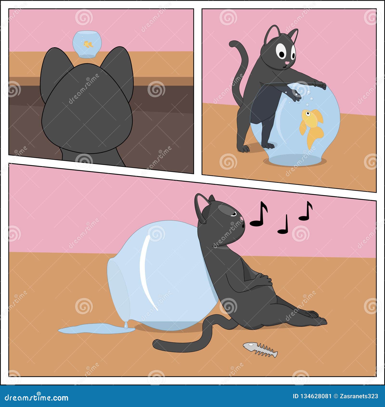 Aventure D Un Chat Gris Et D Un Poisson Rouge Illustration De Vecteur Illustration Du Heureux Amusement