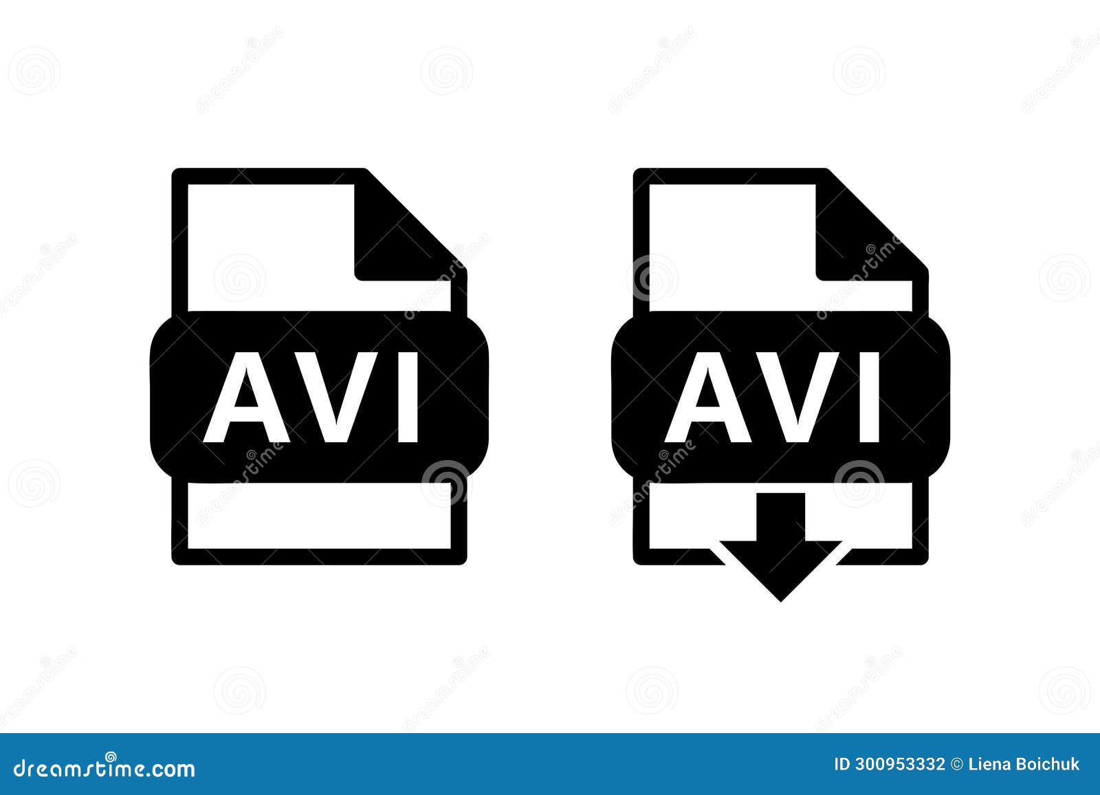 Avi File Format Black Icon, Download Avi File Sign With Arrow, Set.