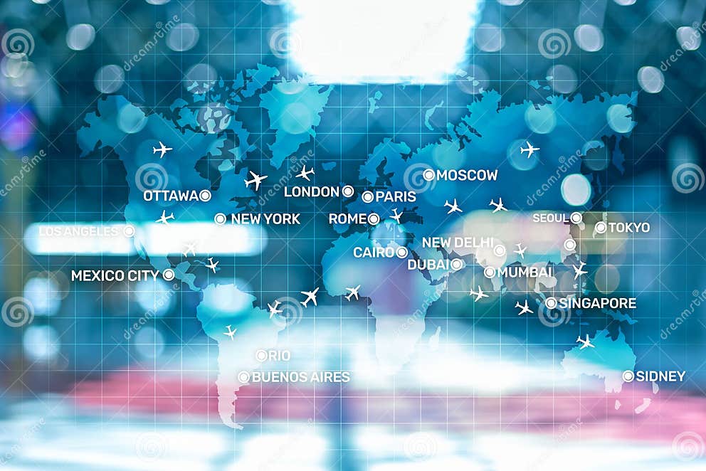 Aviation Wallpaper with Planes Over the Map with Major City Names