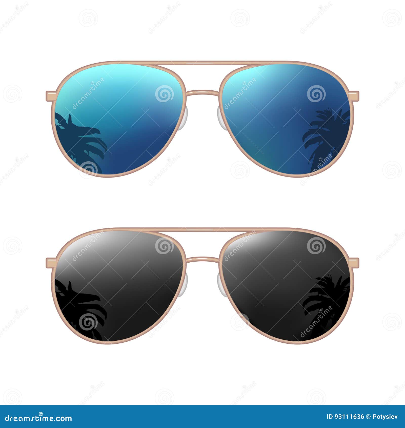 aviator modern sunglasses with palms reflection.  color flat 