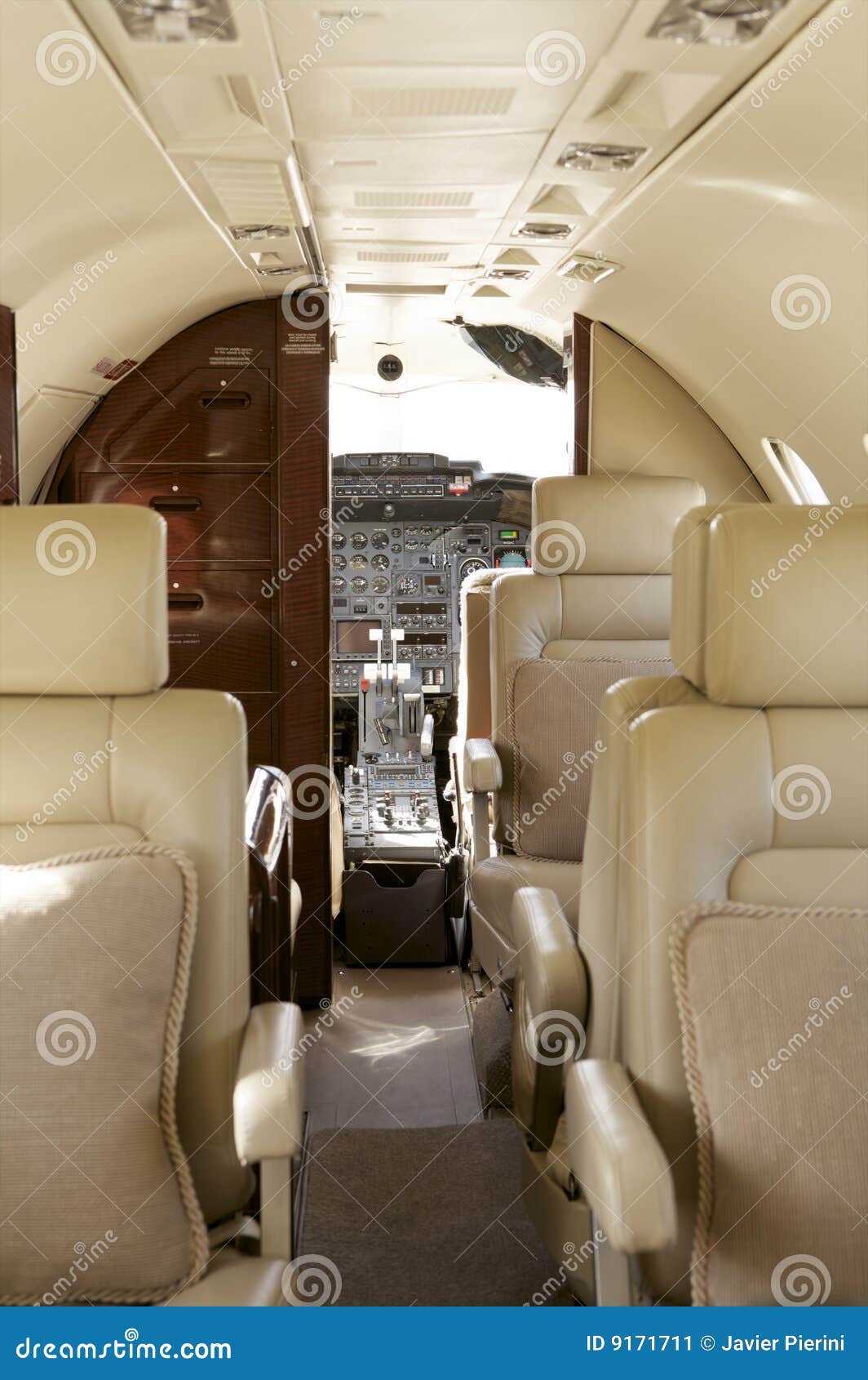 Avion à réaction intérieur privé. Haut privé d'avion à réaction intérieur proche