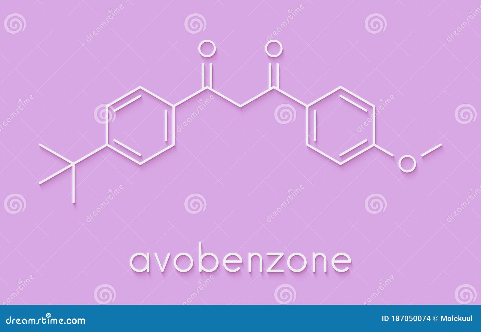 avobenzone sunscreen molecule uv filter. skeletal formula.