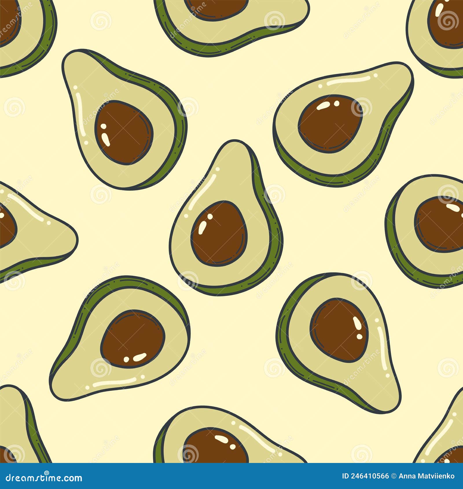 Avocado Doodle Outline Seamless Pattern Illustration. Background of ...