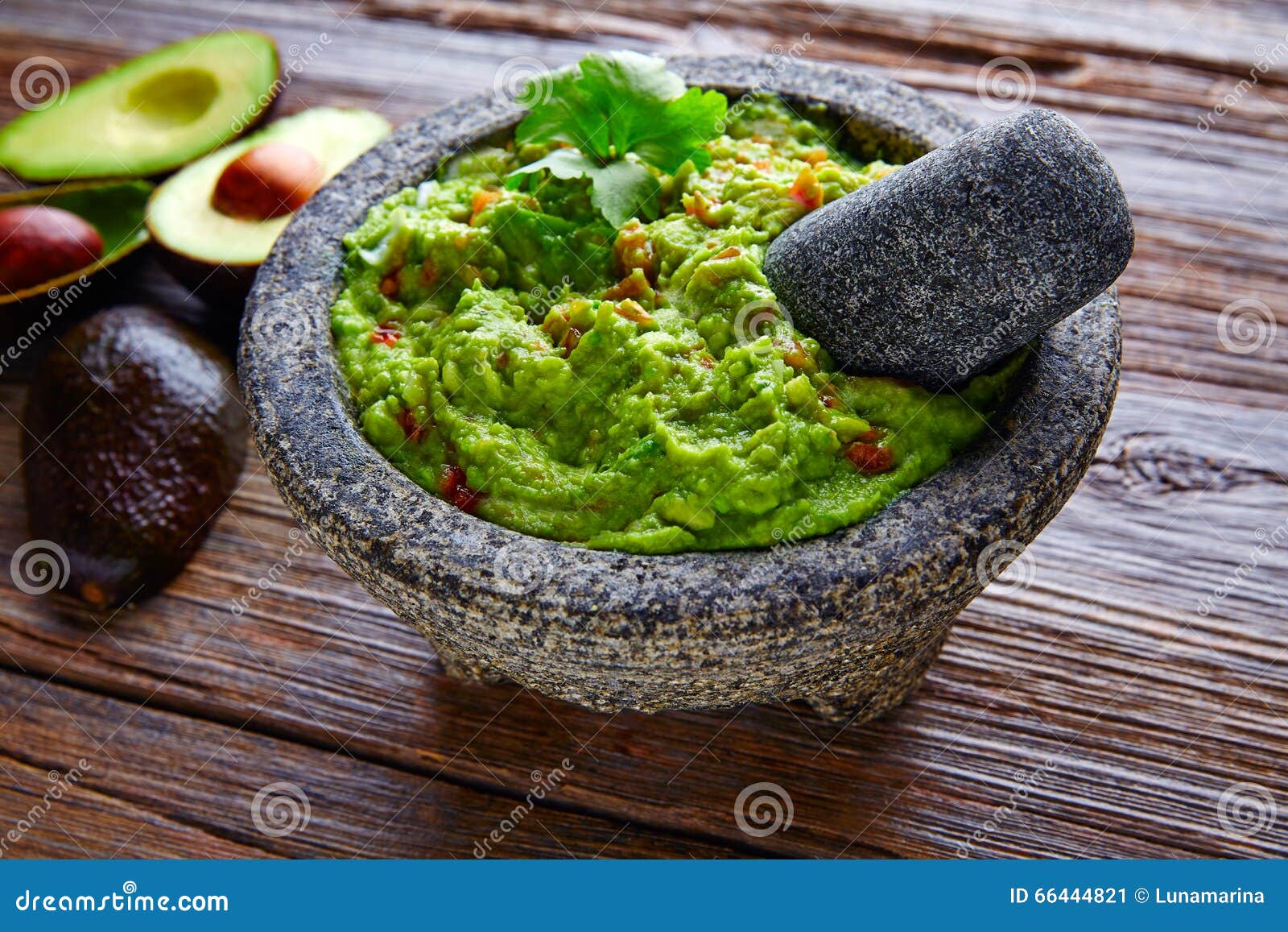 avocado guacamole on molcajete real mexican
