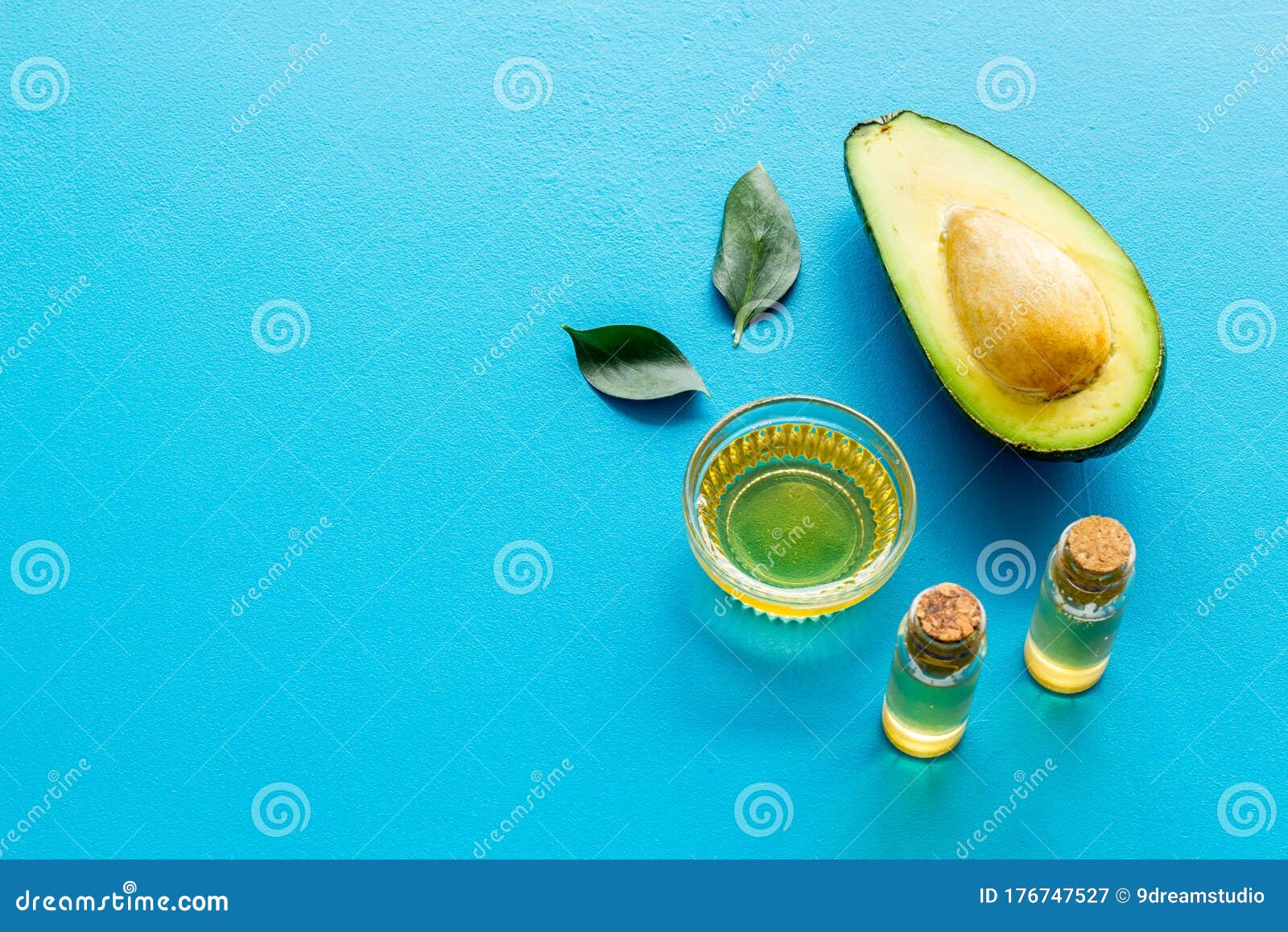 Avocado Oil - for Hair and Nails Care - on Blue Background Copy Space ...