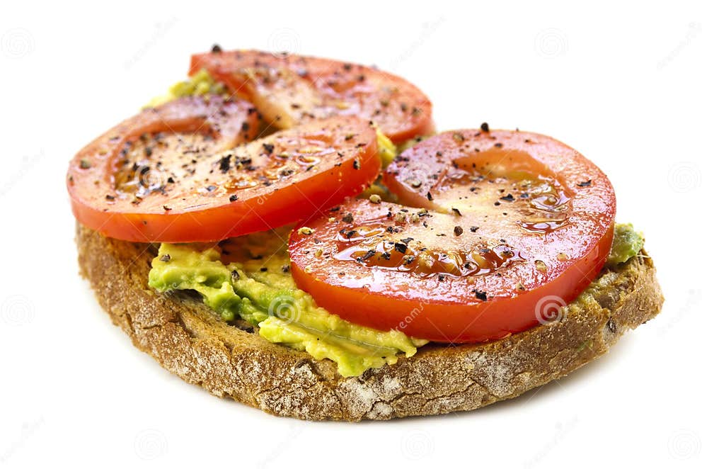 Avocado and Tomato Open Sandwich Over White Stock Photo Image of