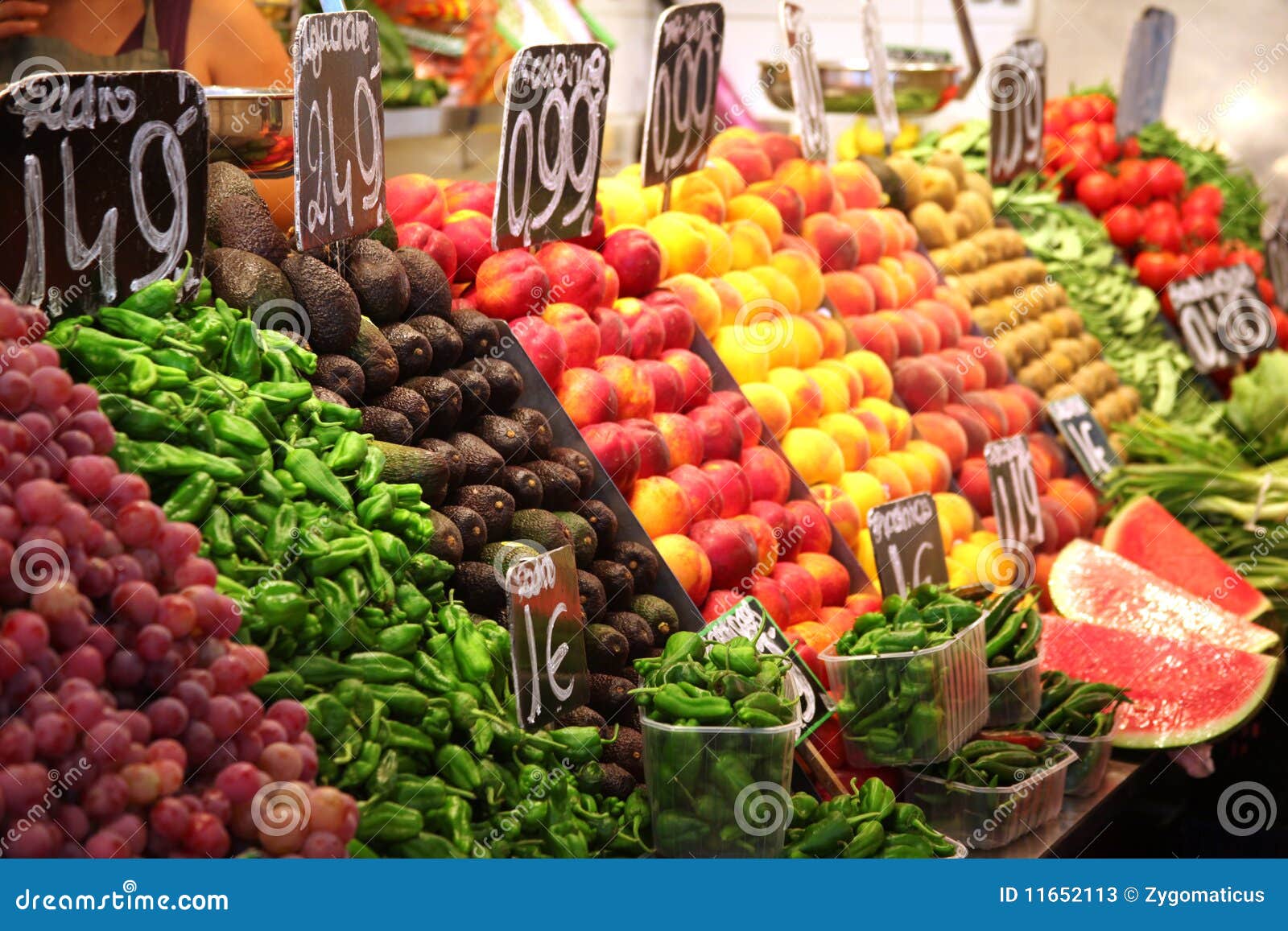 Avocados and Chilis on Food Market Stock Image - Image of bunch