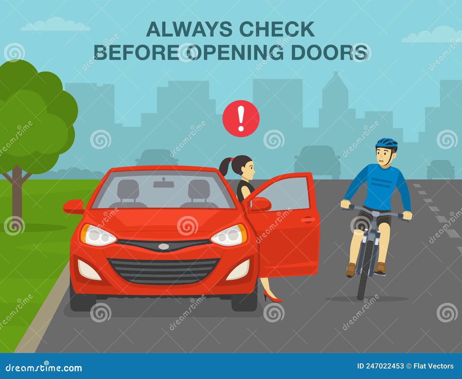 Avoid the Door Zone. always Check before Opening Doors. Female Driver