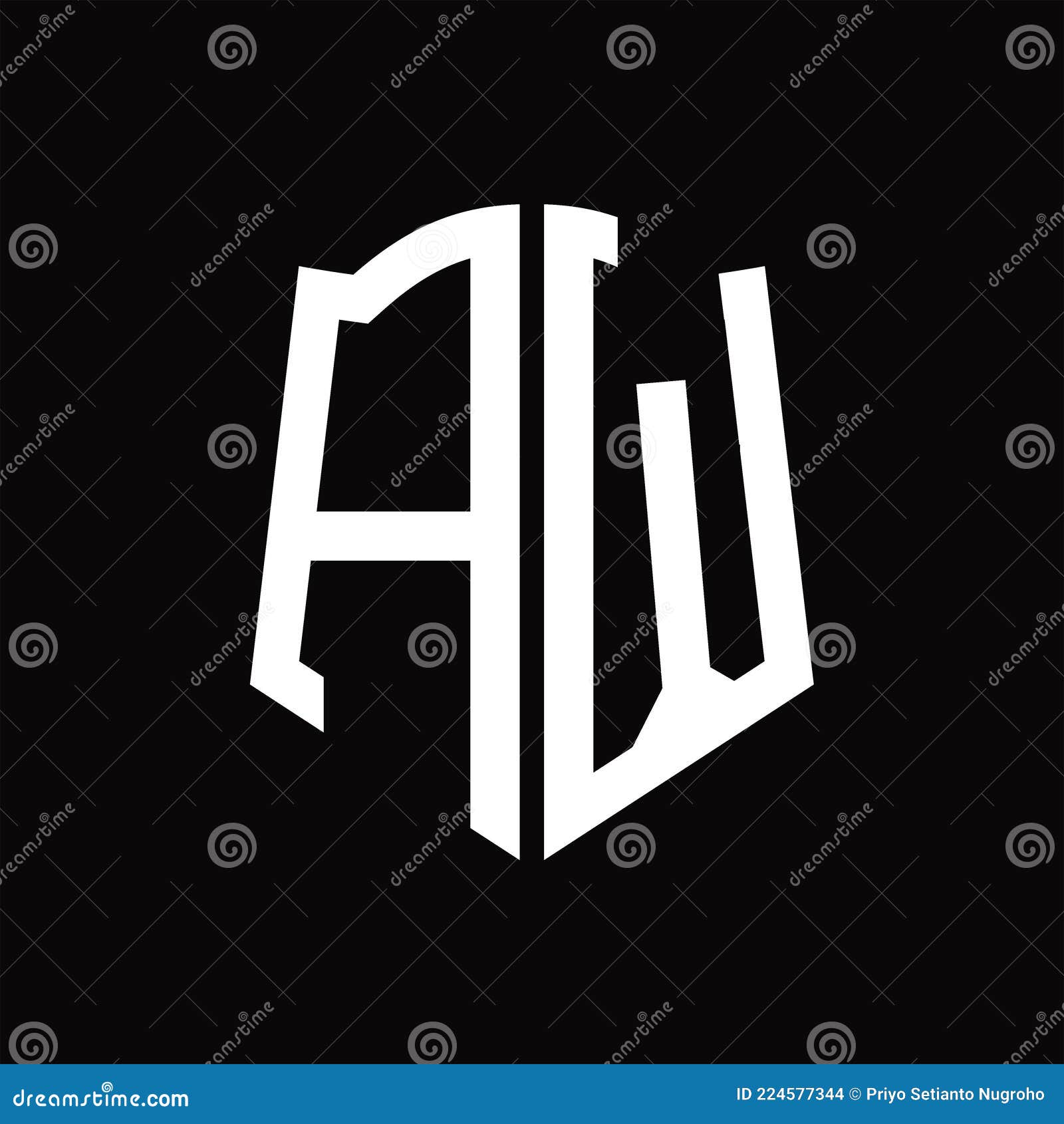 Aw logo monogram with piece circle ribbon style Vector Image