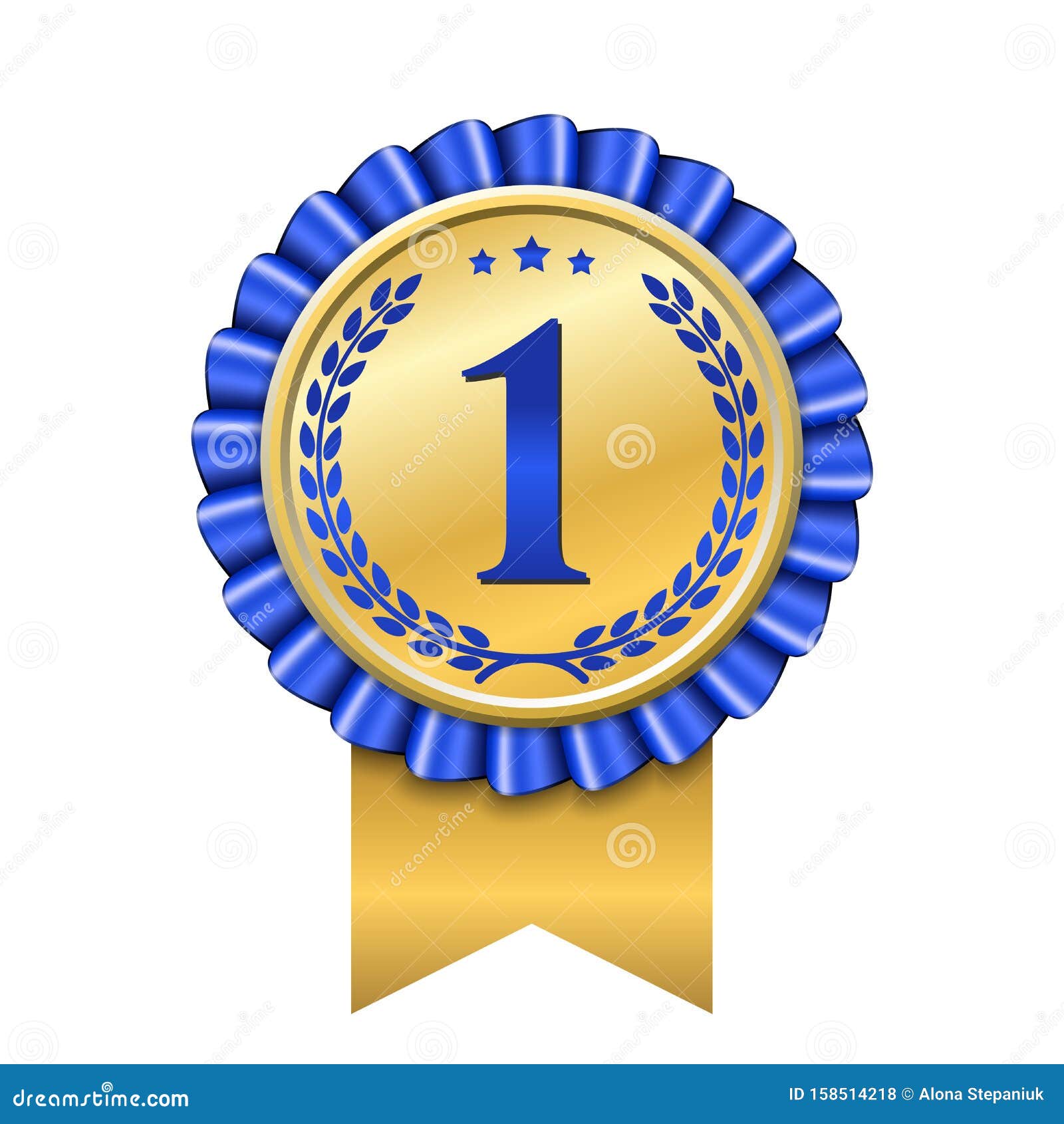 Award Ribbon Gold Icon Number First. Design Winner Golden Blue Medal 1