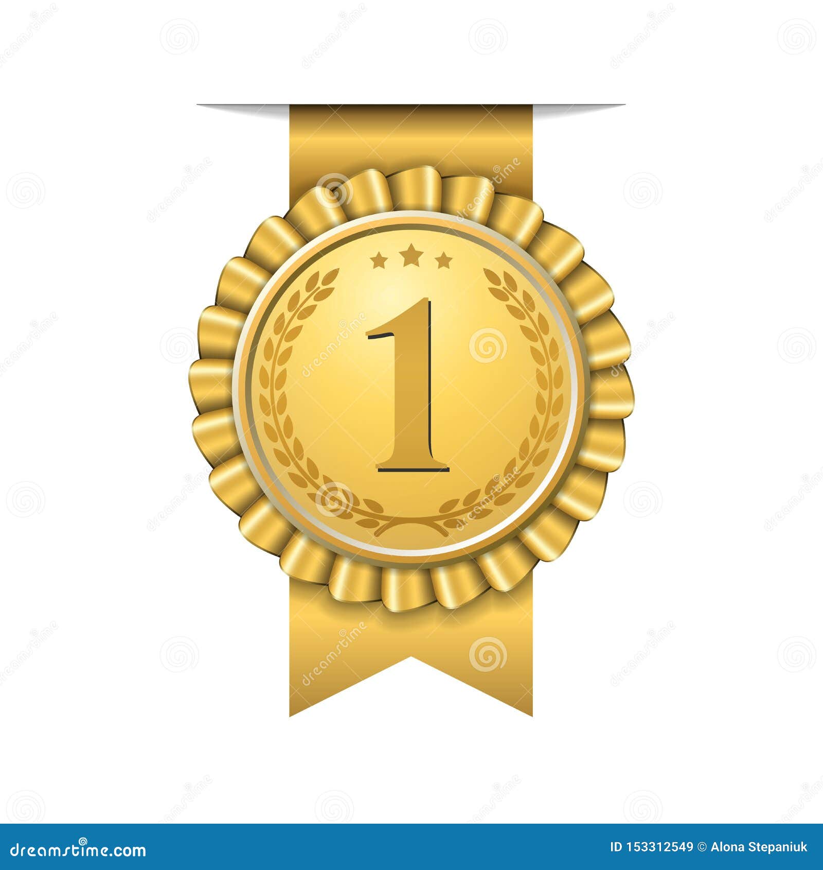 Award Ribbon Gold Icon Number First Design Winner Golden Medal 1 Prize