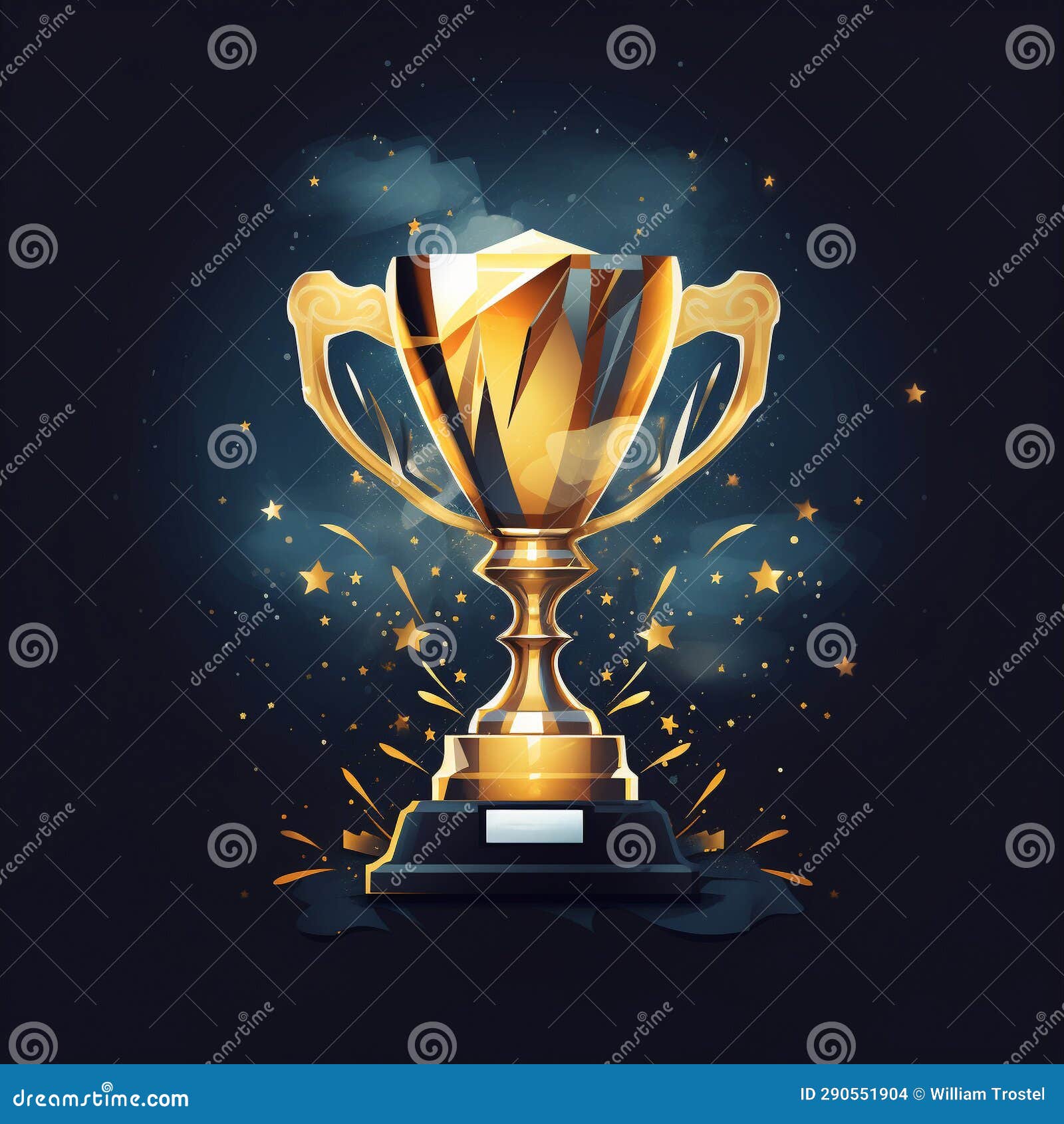 Award Trophy in the Center of the Frame with a Name Plate. Stock