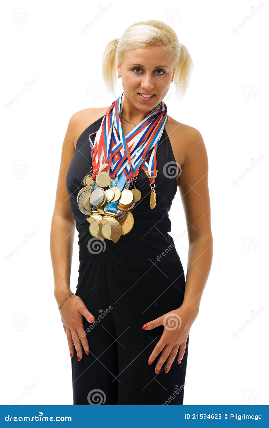 Awarded Athlete with Their Medals. Stock Image Image of success