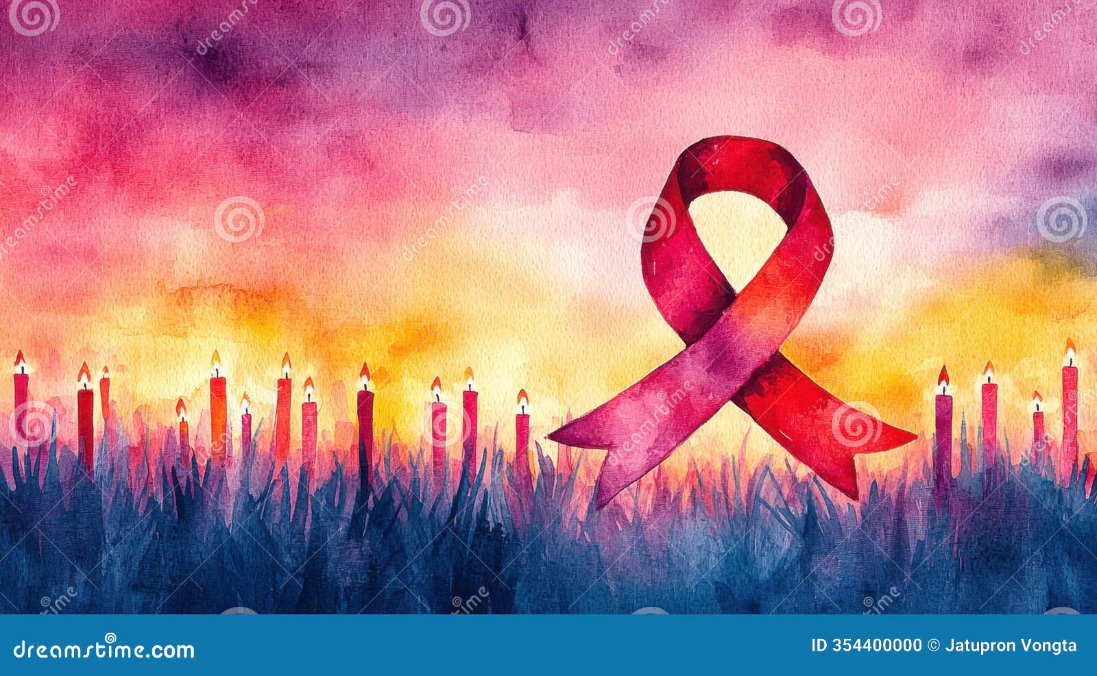 awareness ribbon against a colorful background with candles.