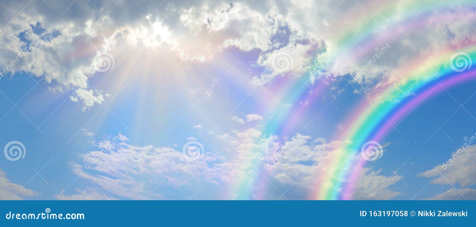 beautiful vibrant double rainbow cloudscape background