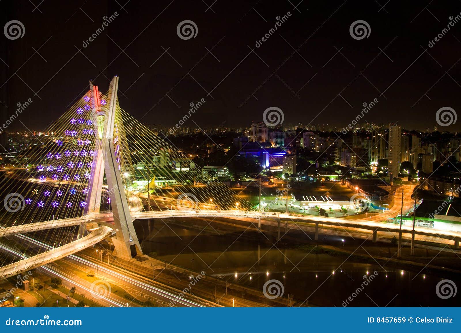 pinheiros river bridge at night