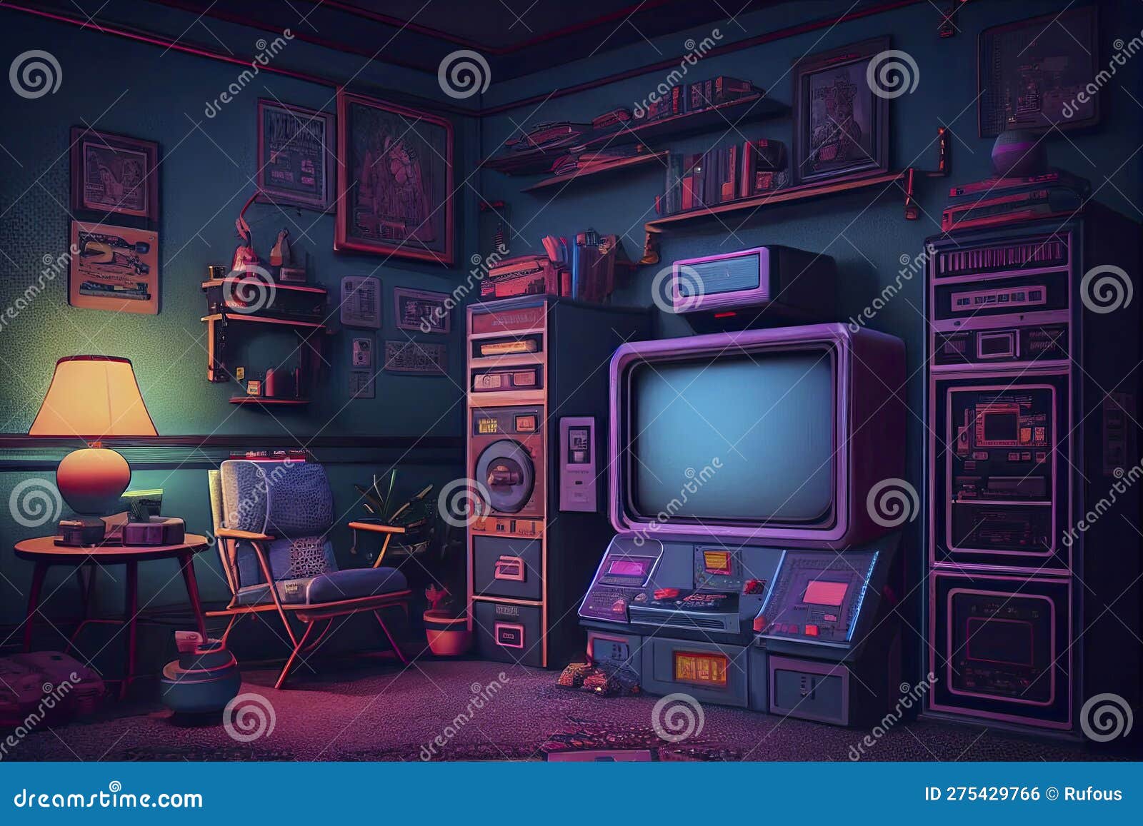 Awesome gaming setup from the 80-s. Retro gaming concept. Vintage