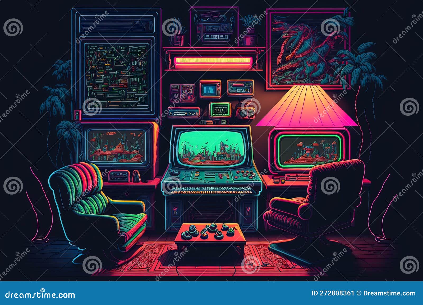 Gaming setup room, gaming room, gaming, gaming setup, Generative AI  ilustración de Stock, gaming setup