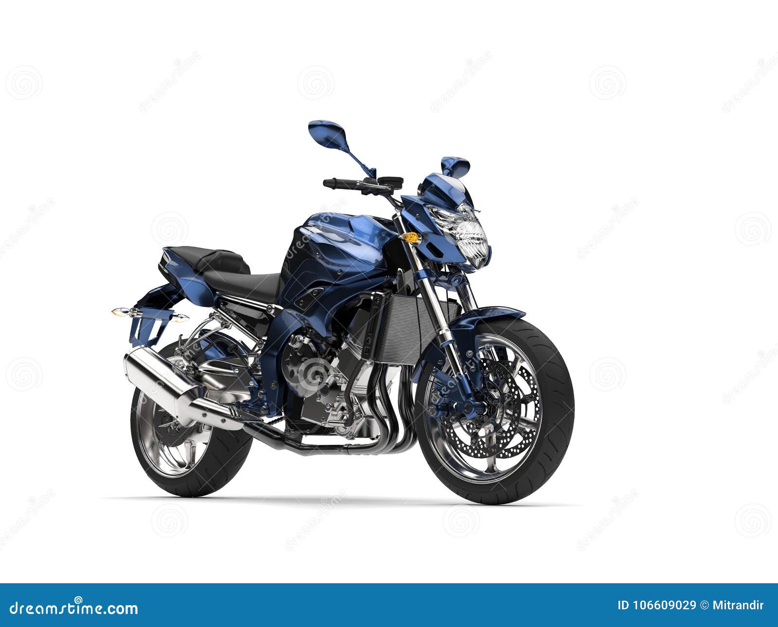Awesome Metallic Dark Blue Modern Motorcycle Stock Illustration