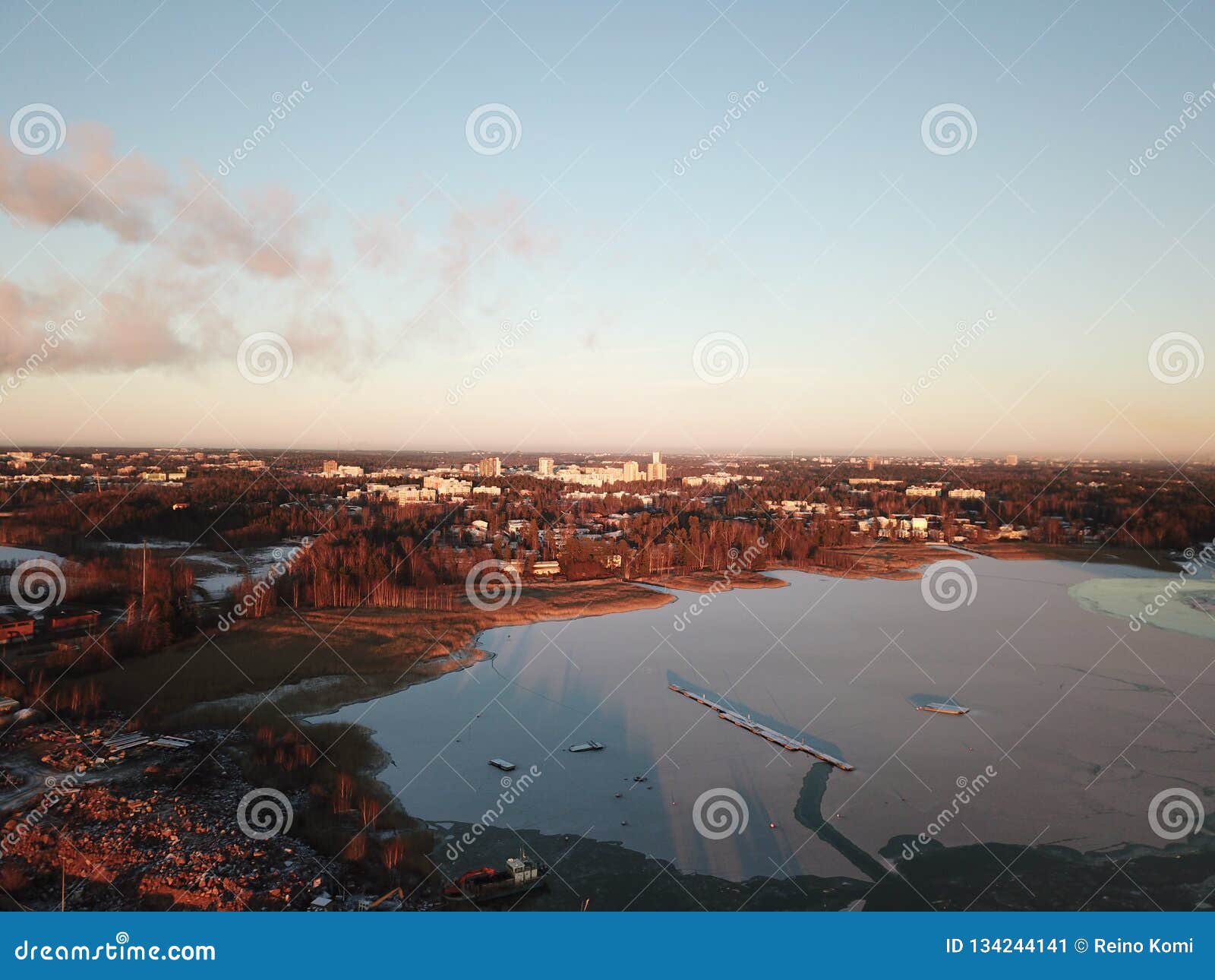 awesome sunset in espoo by drones poin of view the archipelago of finland
