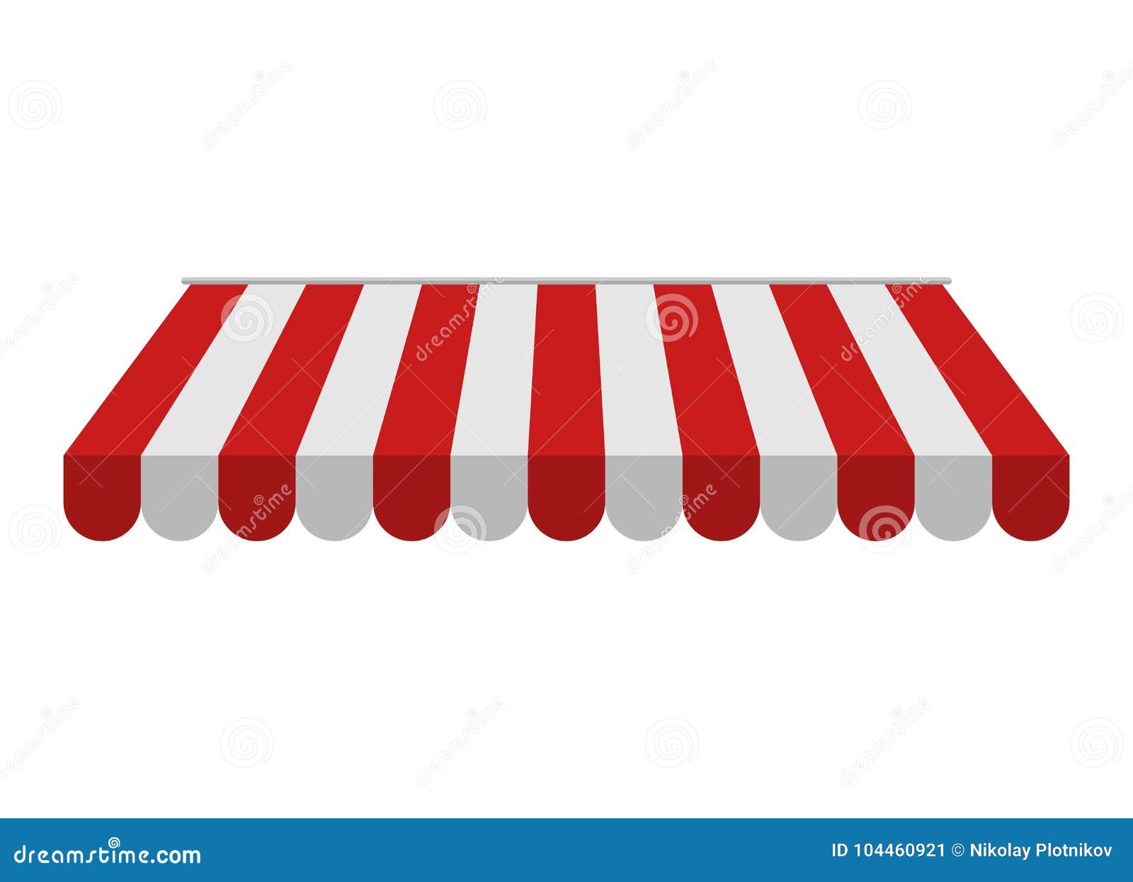 awning  on white background. striped red and white sunshade for shops,