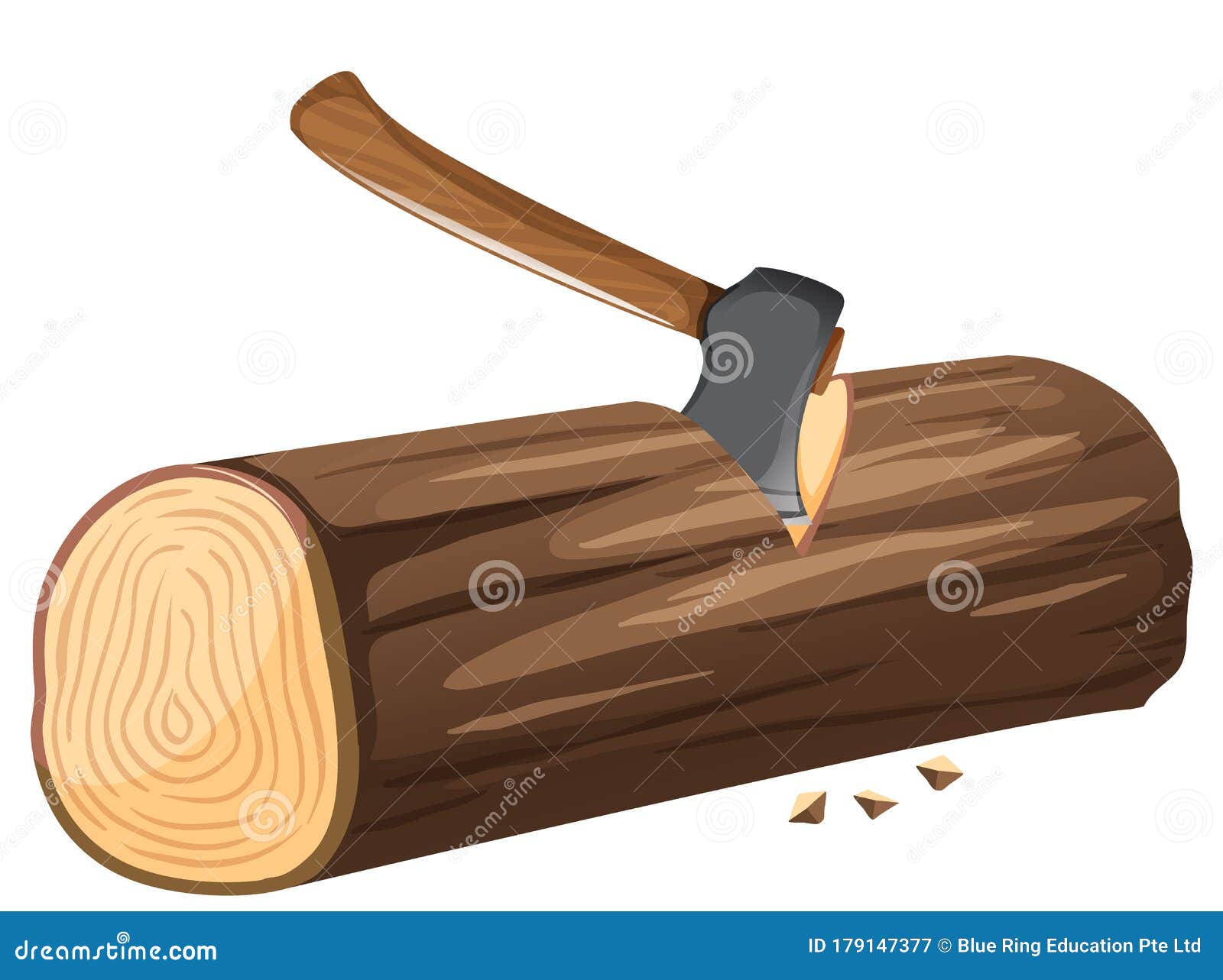 Axe Chopping Firewood on White Background Stock Vector Illustration