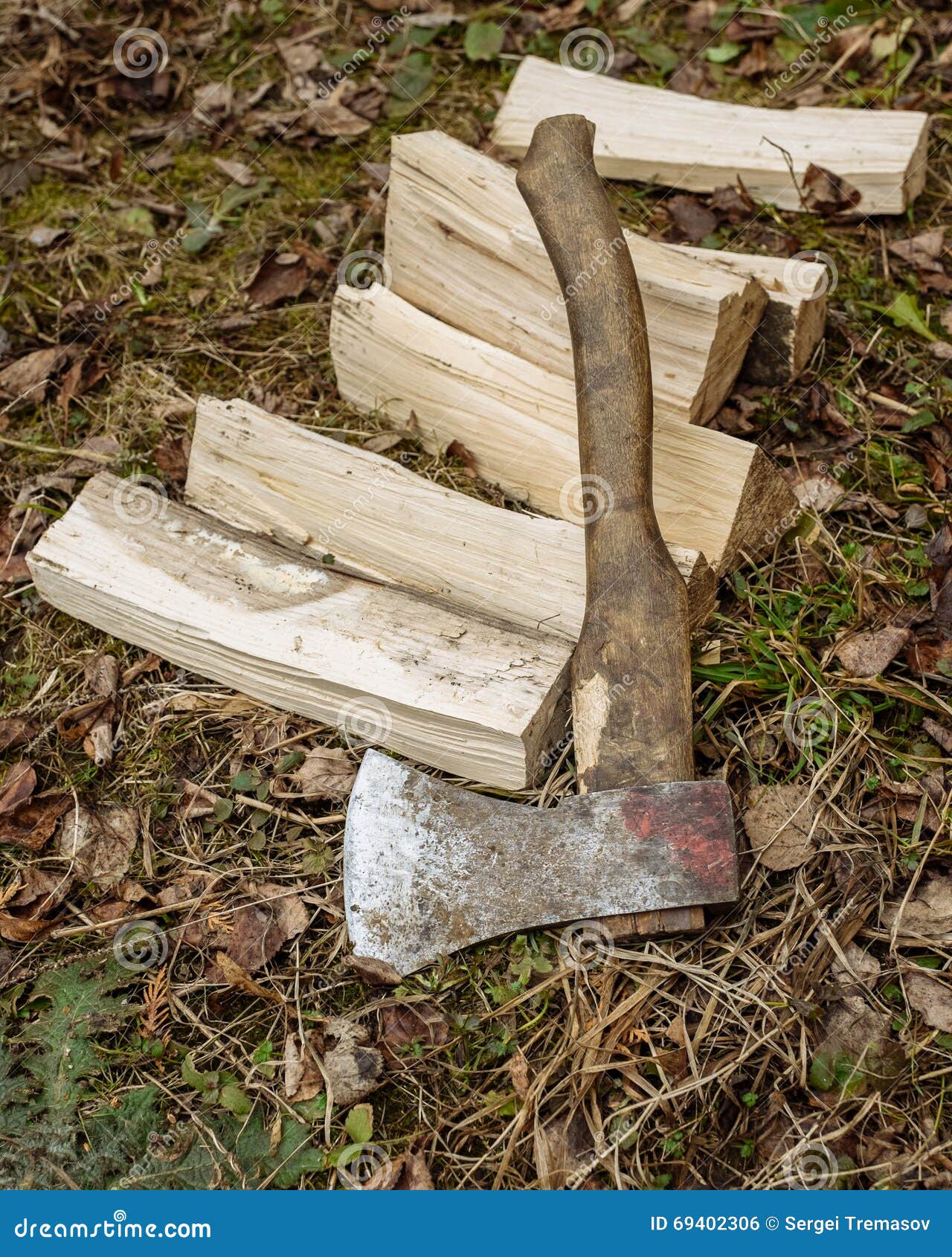 An axe to chop wood stock photo. Image of camp, grass 69402306