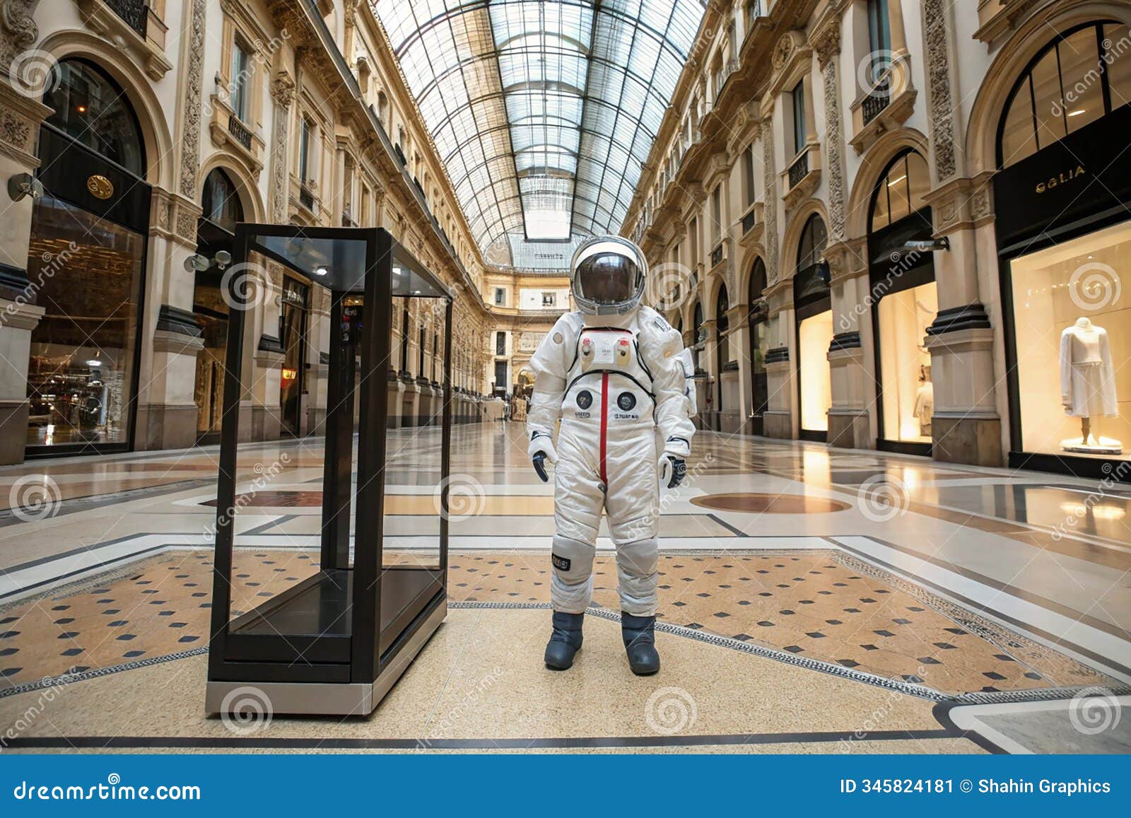 axiom prada space suit on display in milan, italy. the axiom extravehicular mobility unit, axemu, the spacesuit ed in