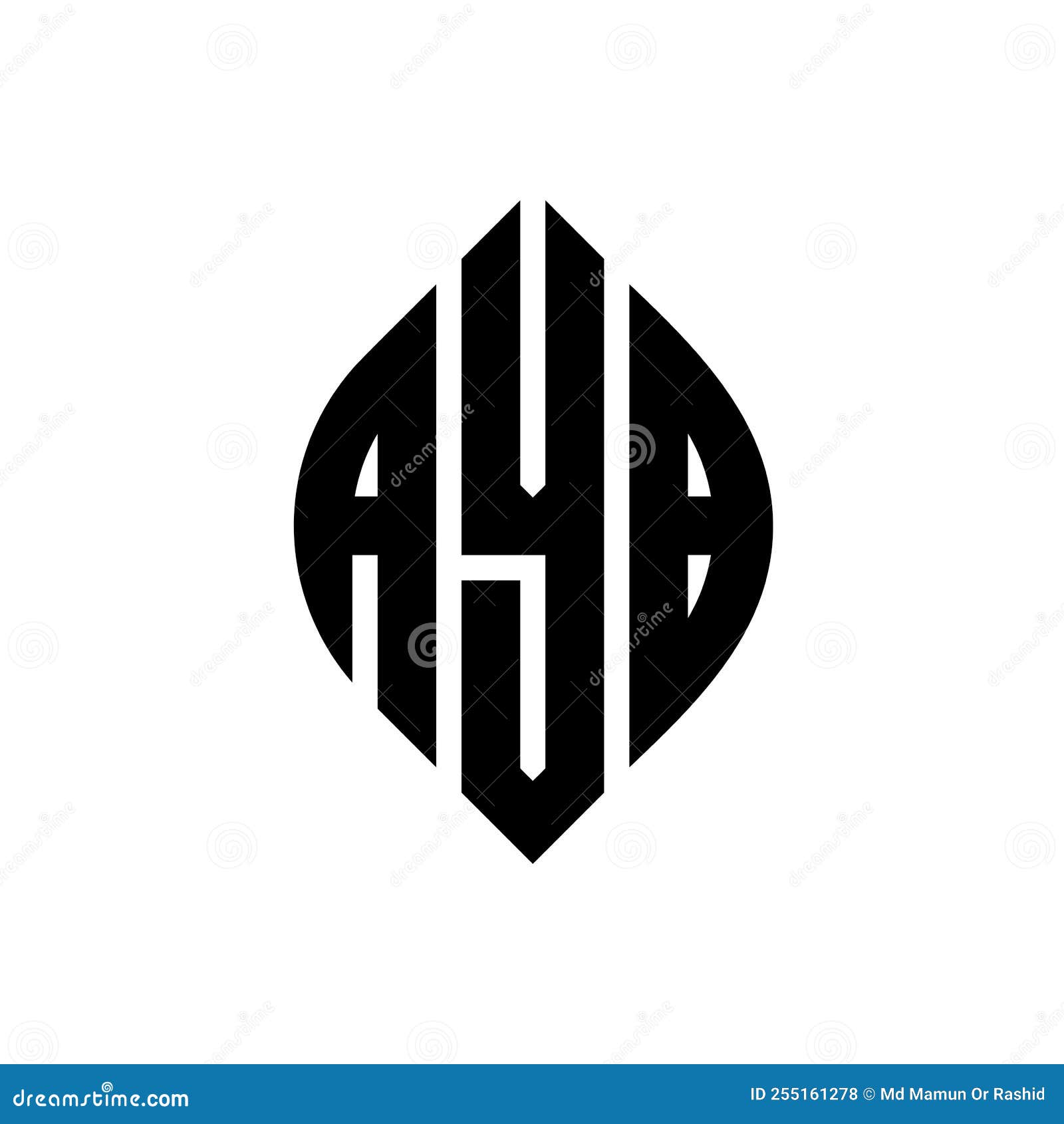 ayb circle letter logo  with circle and ellipse . ayb ellipse letters with typographic style. the three initials form a