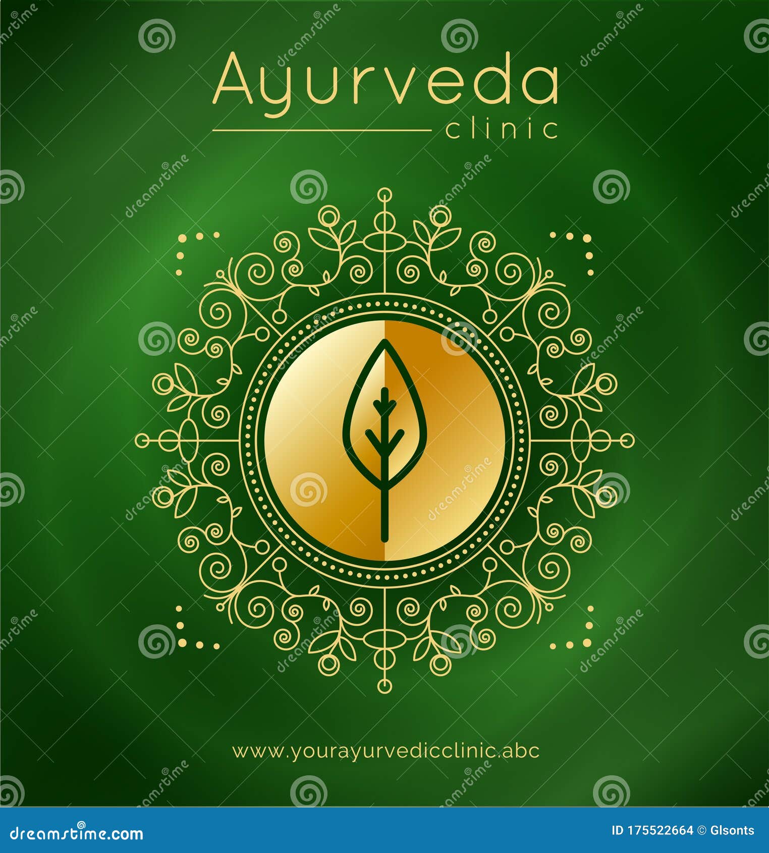 Ayurveda Poster with Ethnic Patterns and Sample Text in Gold Tones on a