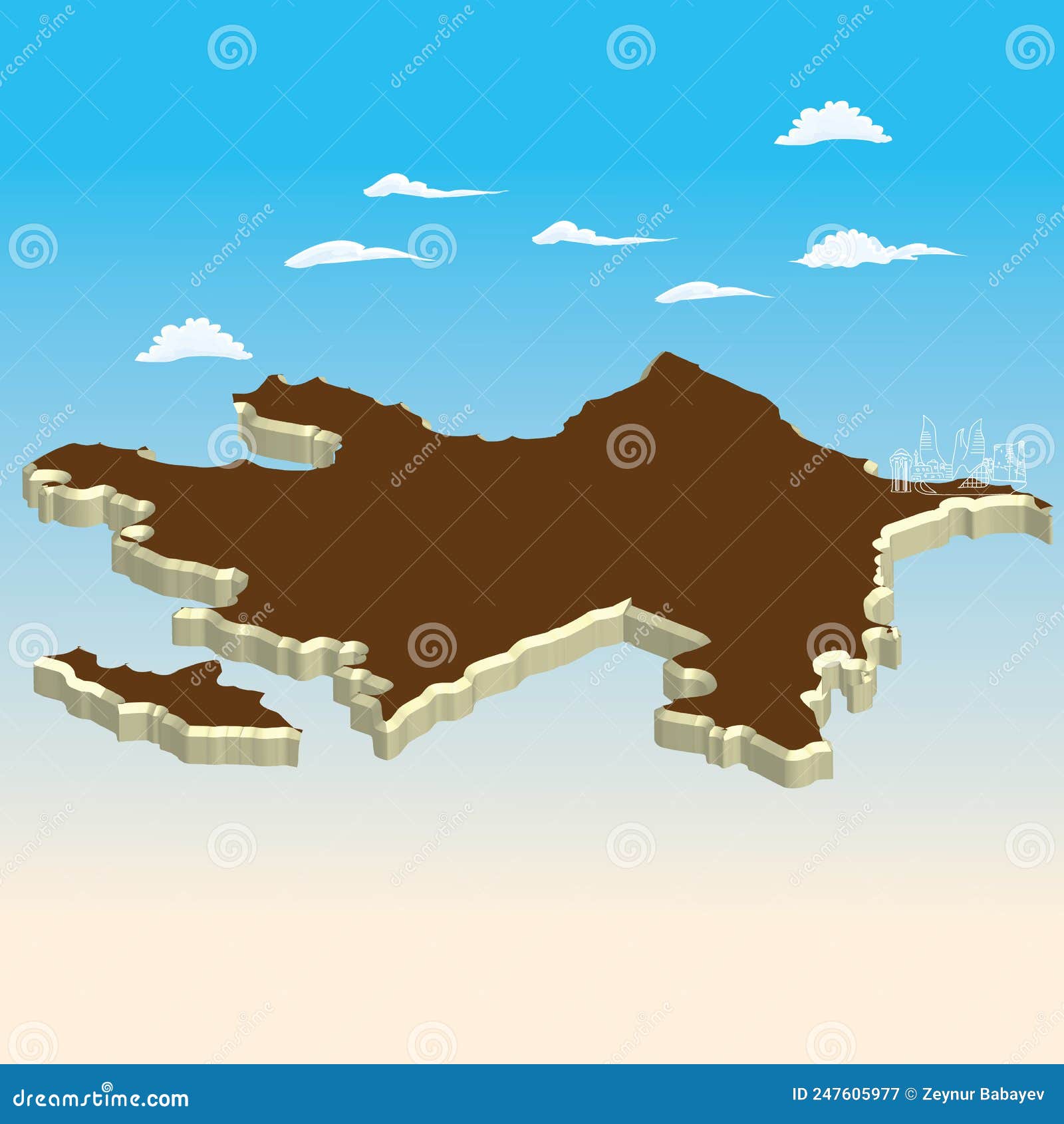 azerbaijan map with 3d perspective view