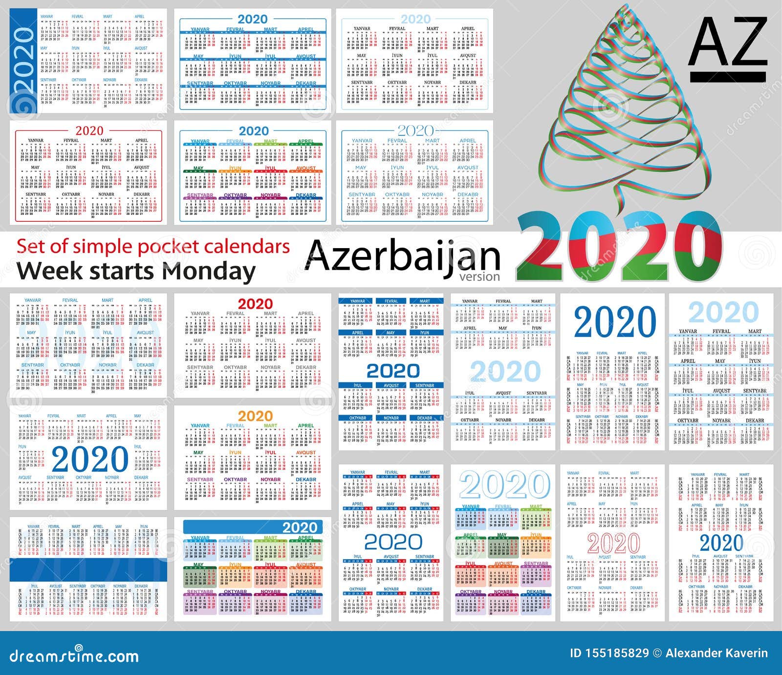 Azerbaijan Set of Pocket Calendars for 2020 Stock Vector Illustration of organizer, diary