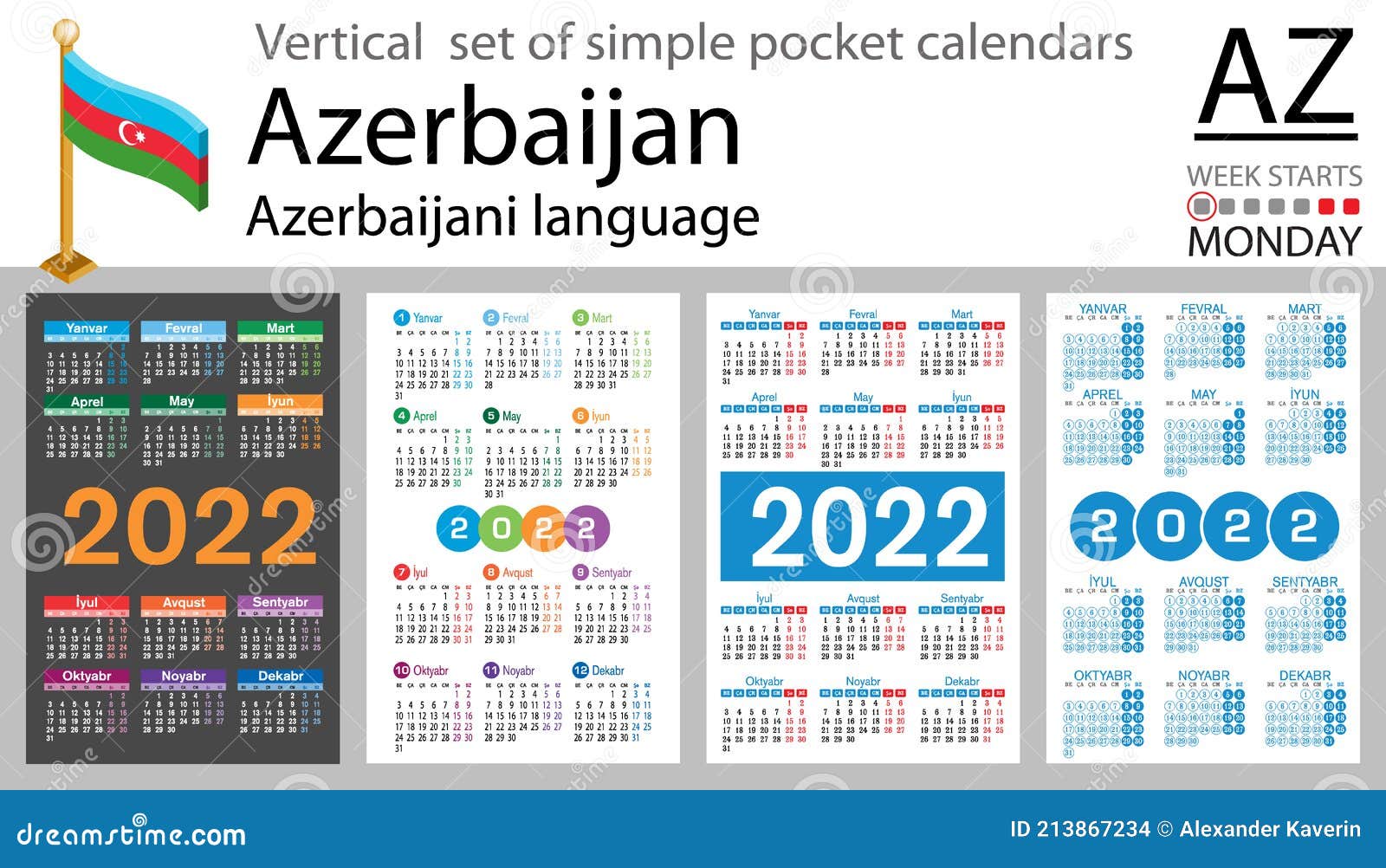 Azerbaijani Vertical Pocket Calendar for 2022 Stock Vector