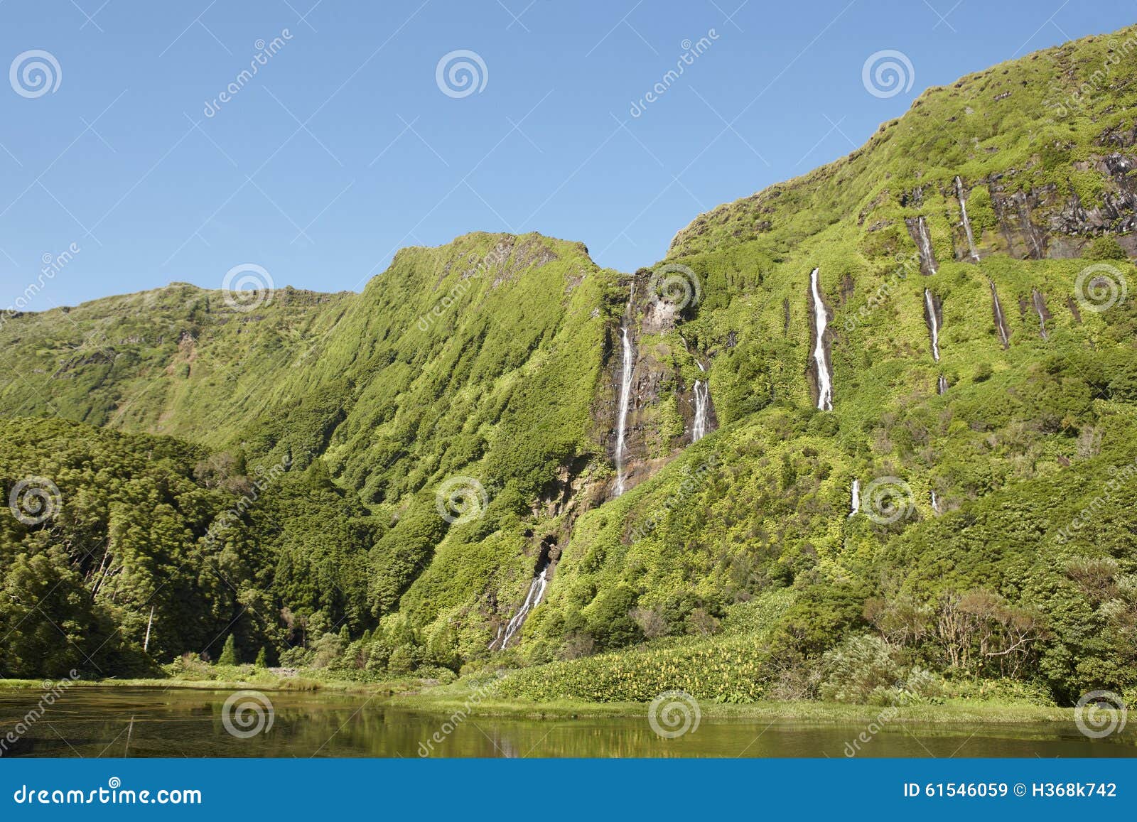 azores landscape in flores island. waterfalls in pozo da alagoinha