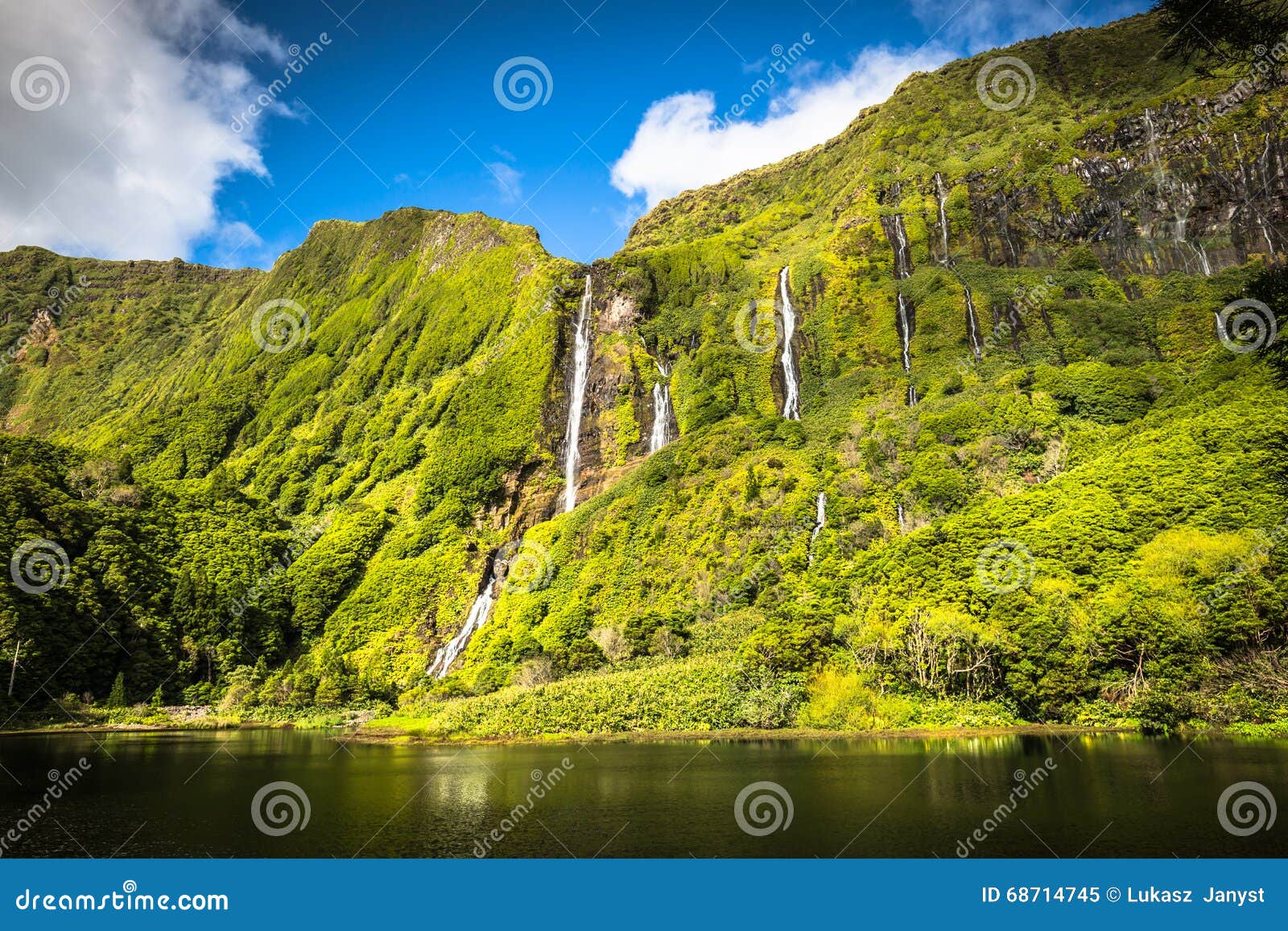 azores landscape in flores island. waterfalls in pozo da alagoinha. portugal