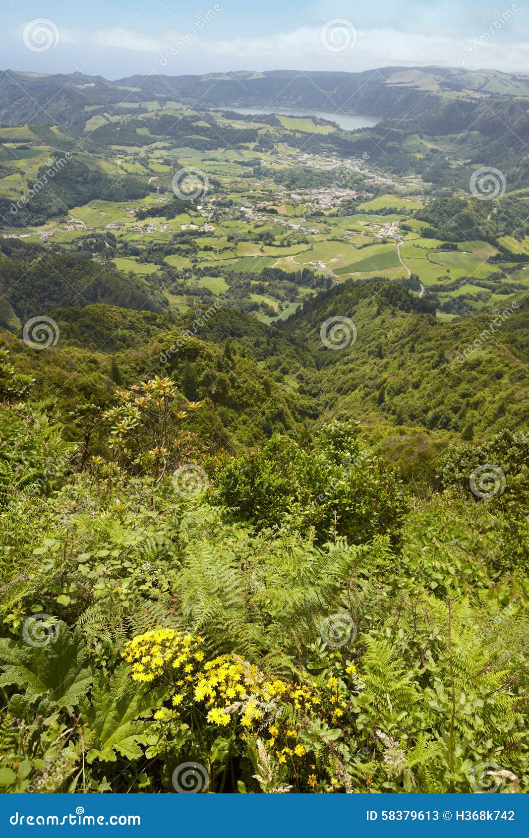 azores landscape with furnas lake and village from salto cavalo