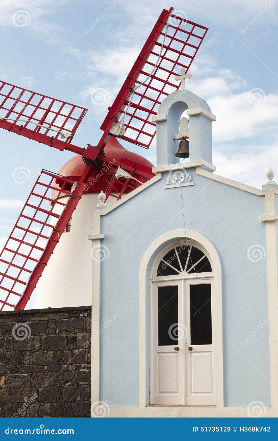 azores traditional chapel, imperio, and windmill in sao miguel.