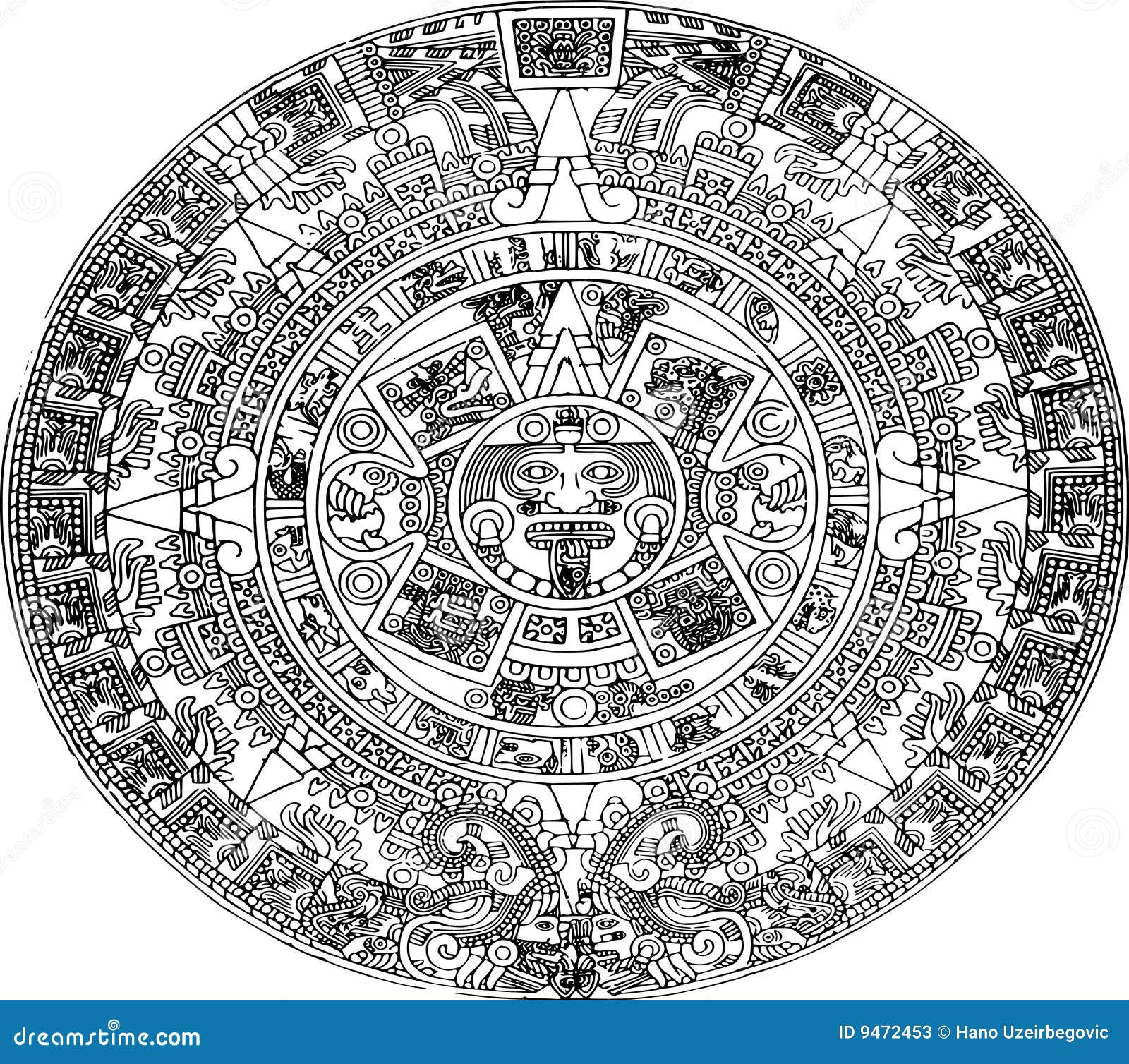 Aztec calendar stock vector. Illustration of axayacatl - 9472453