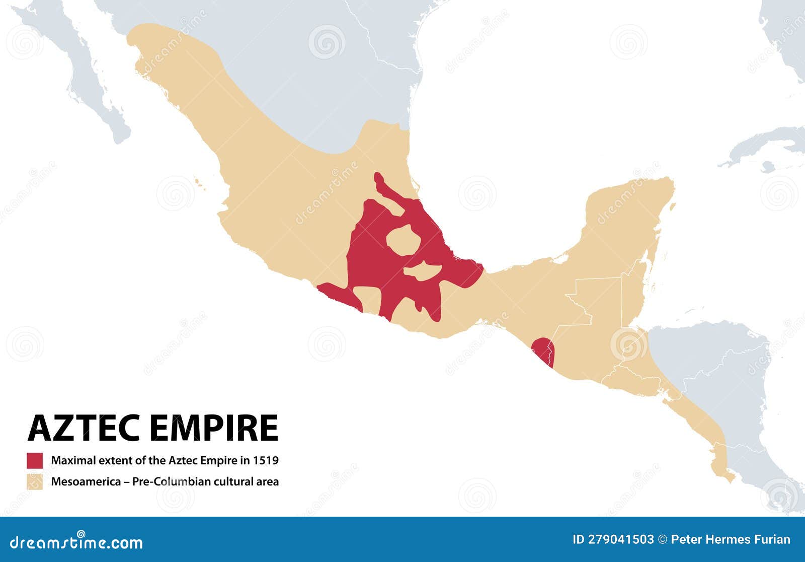 The Aztec Empire, Map of the Triple Alliance and Maximal Extent in 1519 ...