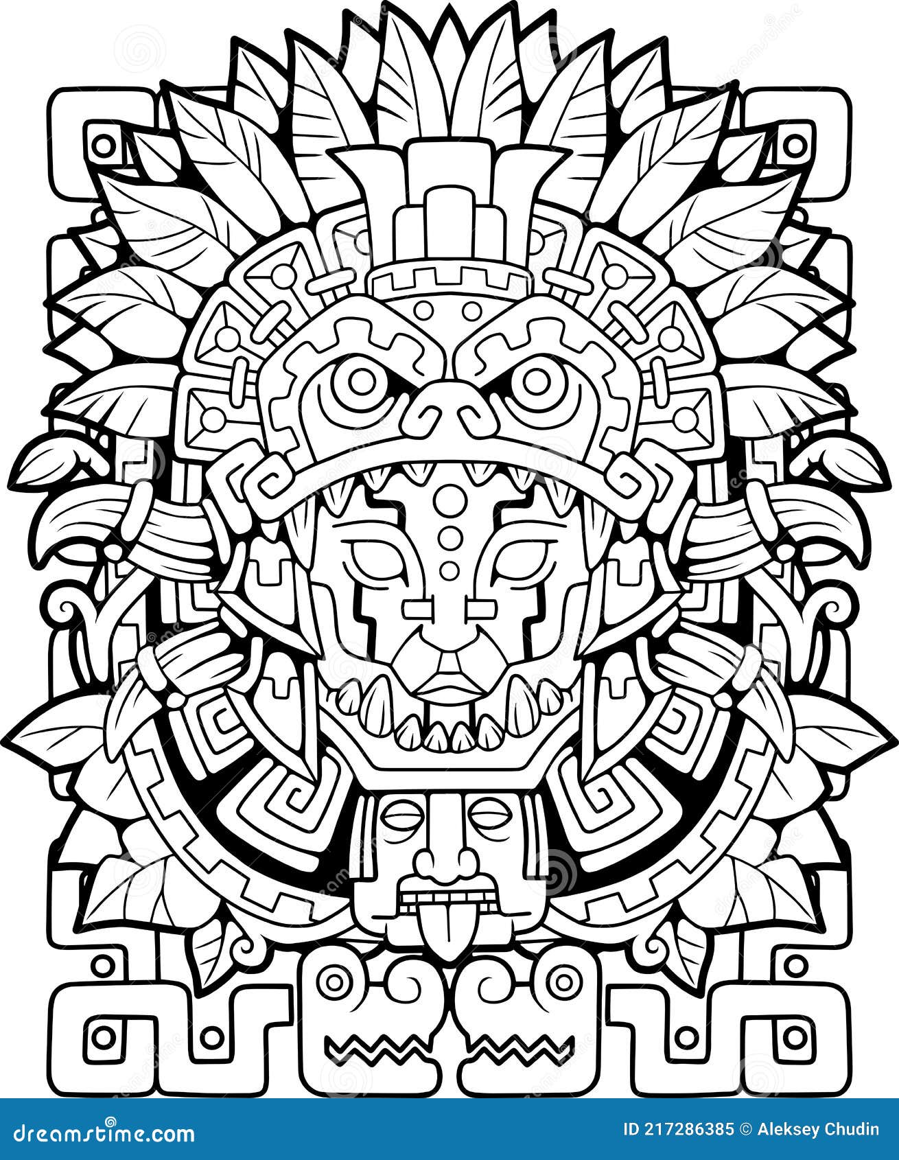 Aztec Ethnische Muster Färbung Buch Umriss Illustration Vektor ...
