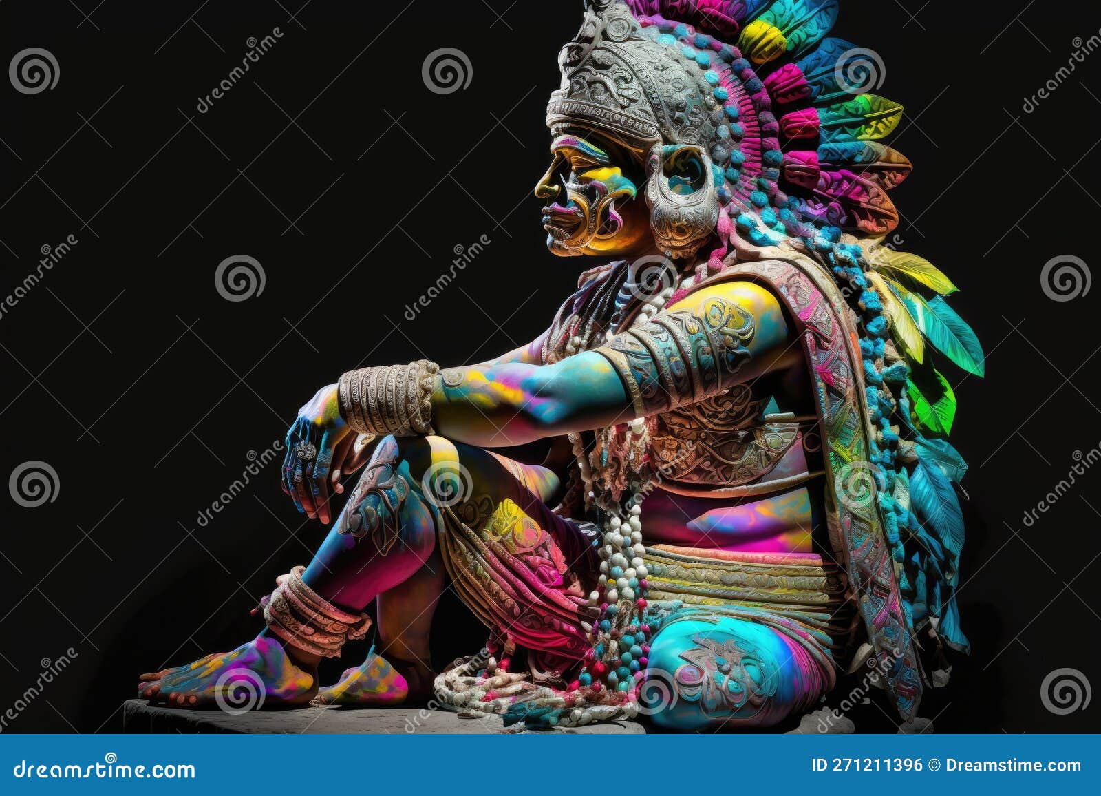 Aztec or Mayan Warrior Bronze Statue Stock Illustration Illustration