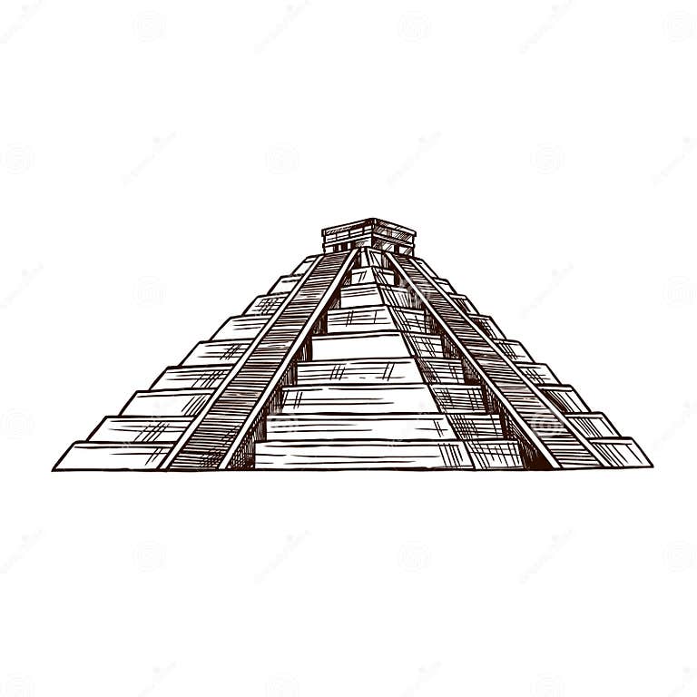 Aztec Pyramid Sketch, Mexican Cinco De Mayo Symbol Stock Vector ...